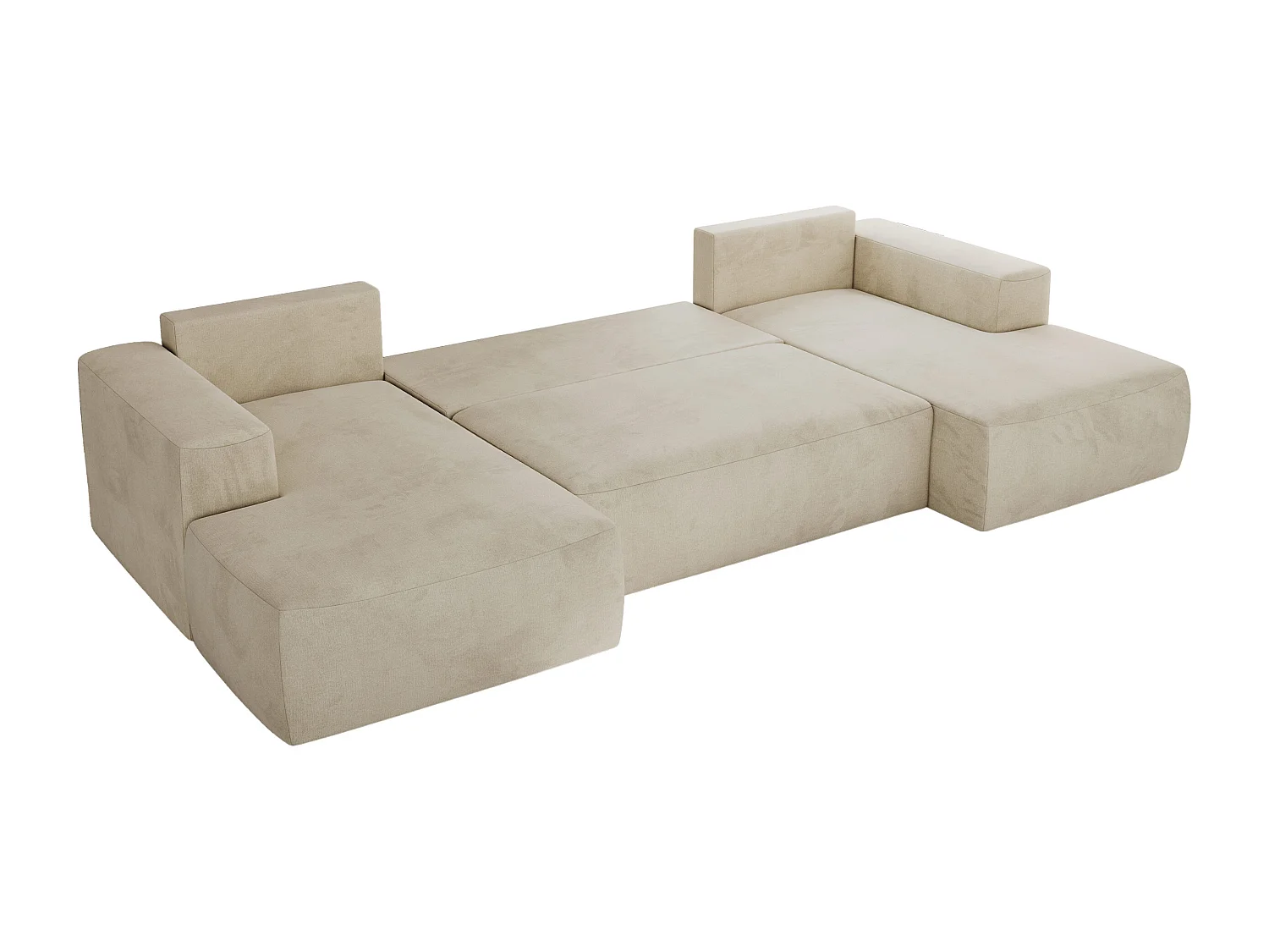 Ecksofa TRENTINO U - mit Schlaffunktion und Bettkasten, U-förmiges Wohnlandschaft, Armlehnen - Beige Velvet