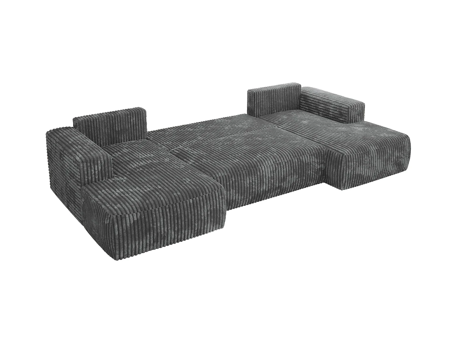 Ecksofa TRENTINO U - mit Schlaffunktion und Bettkasten, U-förmiges Wohnlandschaft, Armlehnen - Dunkelgrau Cord