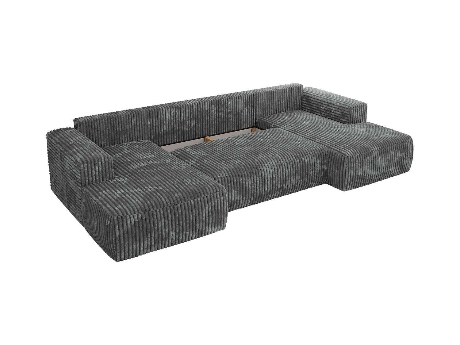 Ecksofa TRENTINO U - mit Schlaffunktion und Bettkasten, U-förmiges Wohnlandschaft, Armlehnen - Dunkelgrau Cord