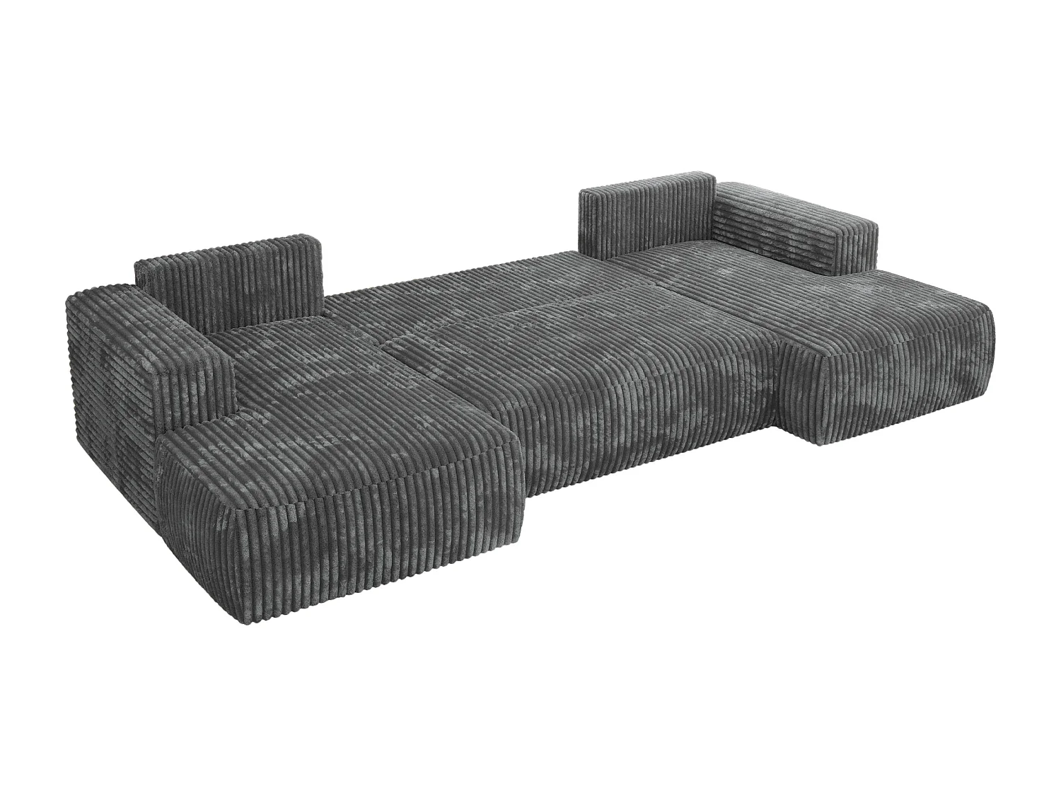 Ecksofa TRENTINO U - mit Schlaffunktion und Bettkasten, U-förmiges Wohnlandschaft, Armlehnen - Dunkelgrau Cord