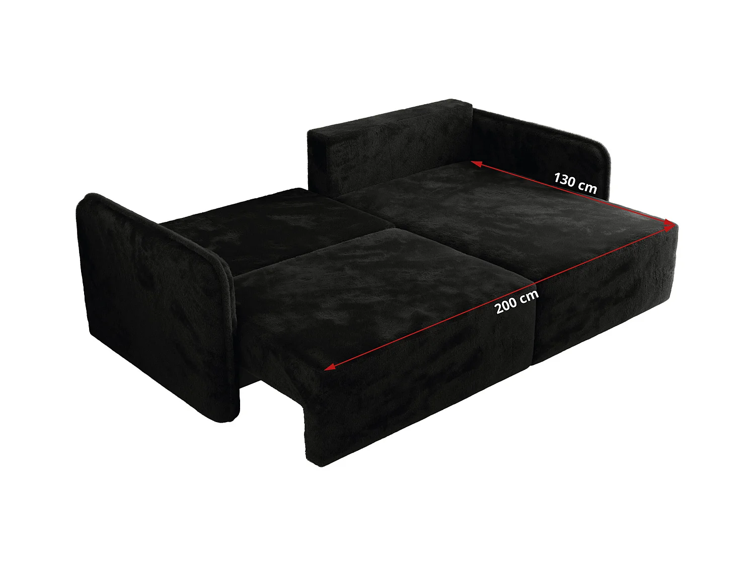 Ecksofa MESTO - Schlaffunktion und Bettkasten, L-form Couch für das Wohnzimmer, Armlehnen - Schwarz Plüsch - Ecke Rechts