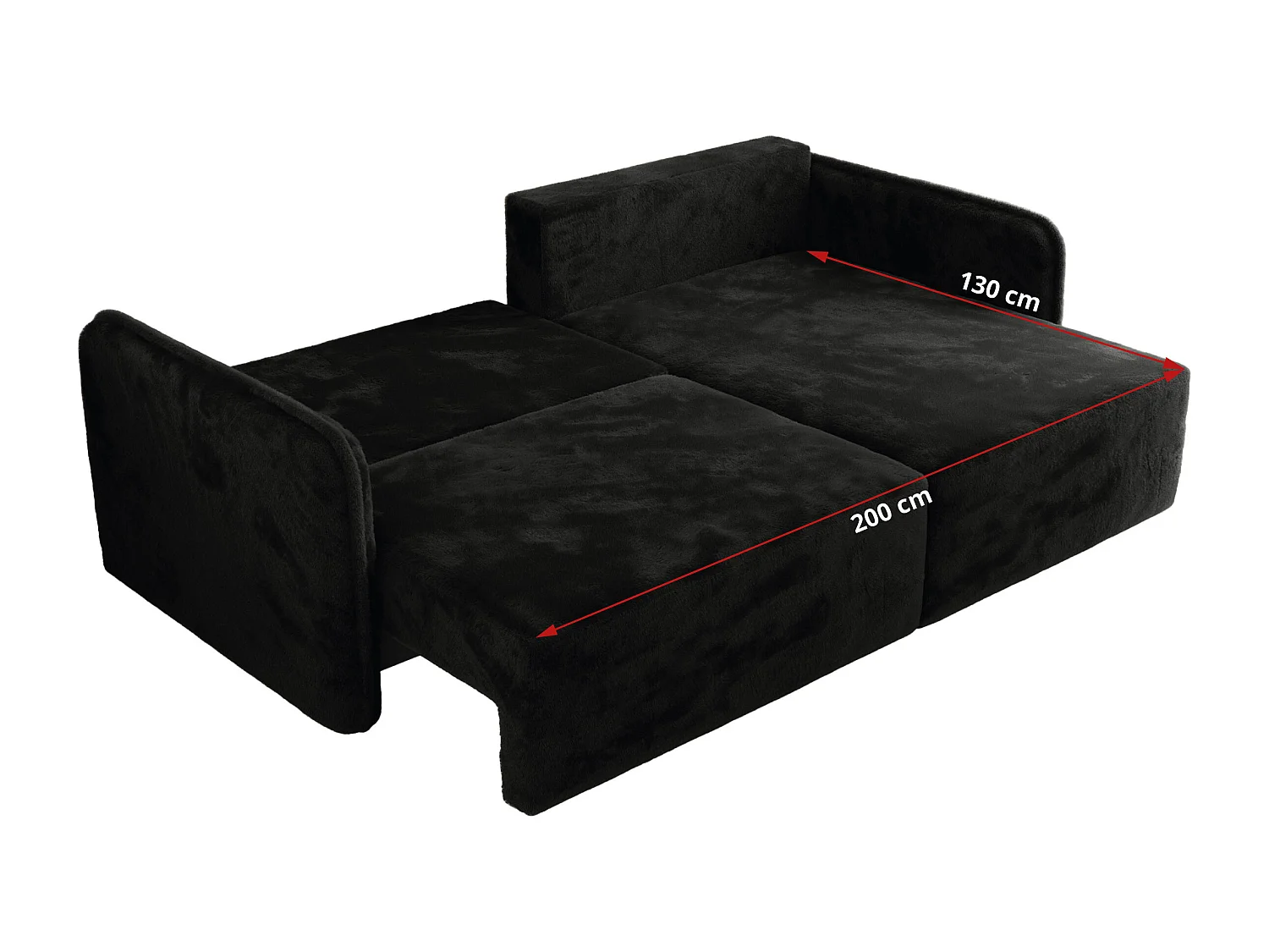 Ecksofa MESTO - Schlaffunktion und Bettkasten, L-form Couch für das Wohnzimmer, Armlehnen - Schwarz Plüsch - Ecke Rechts