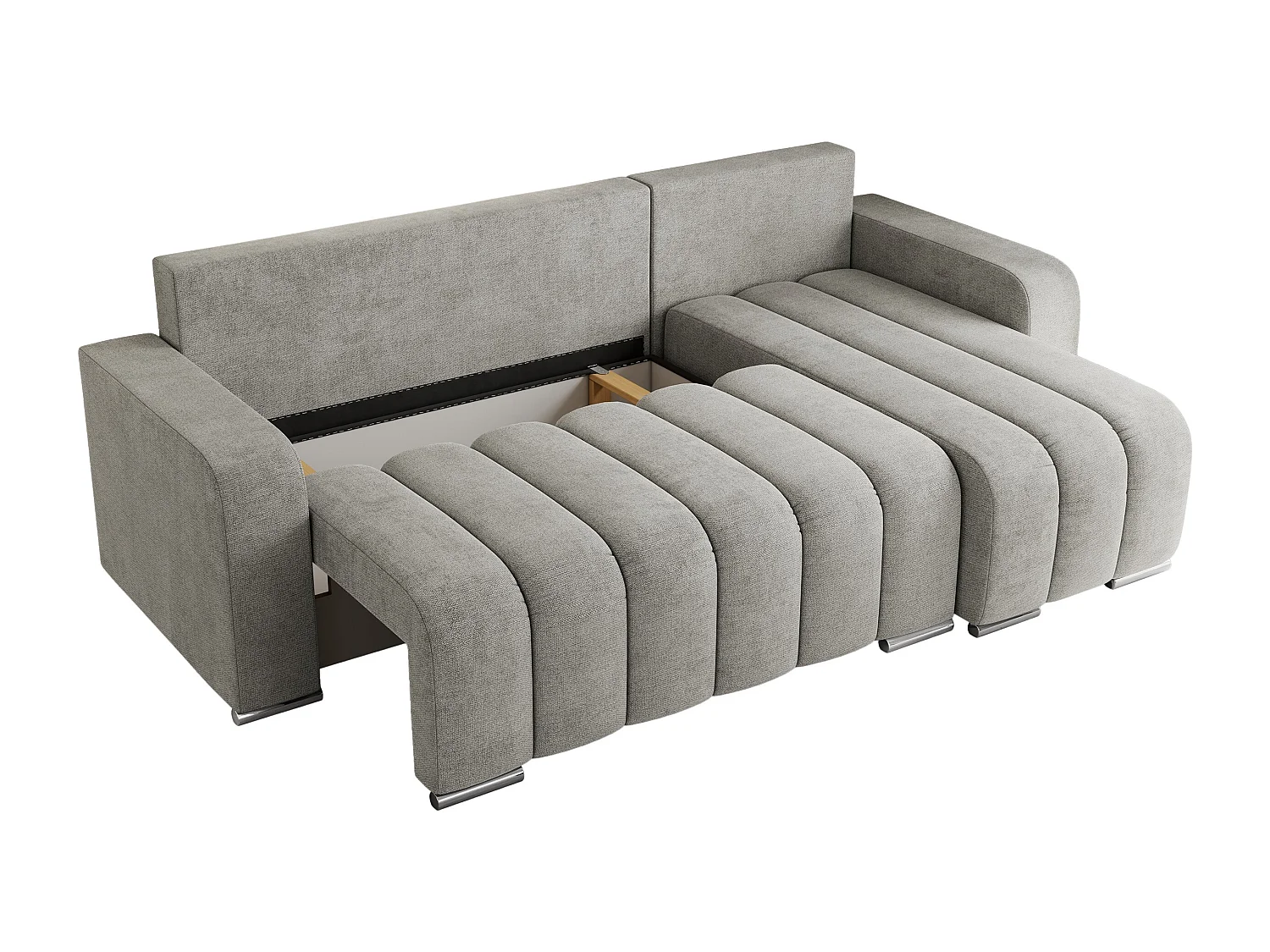 Ecksofa KIRASSO - universelles mit Schlaffunktion und Bettkasten, lose Kissen, Armlehnen - Hellgrau Stukture