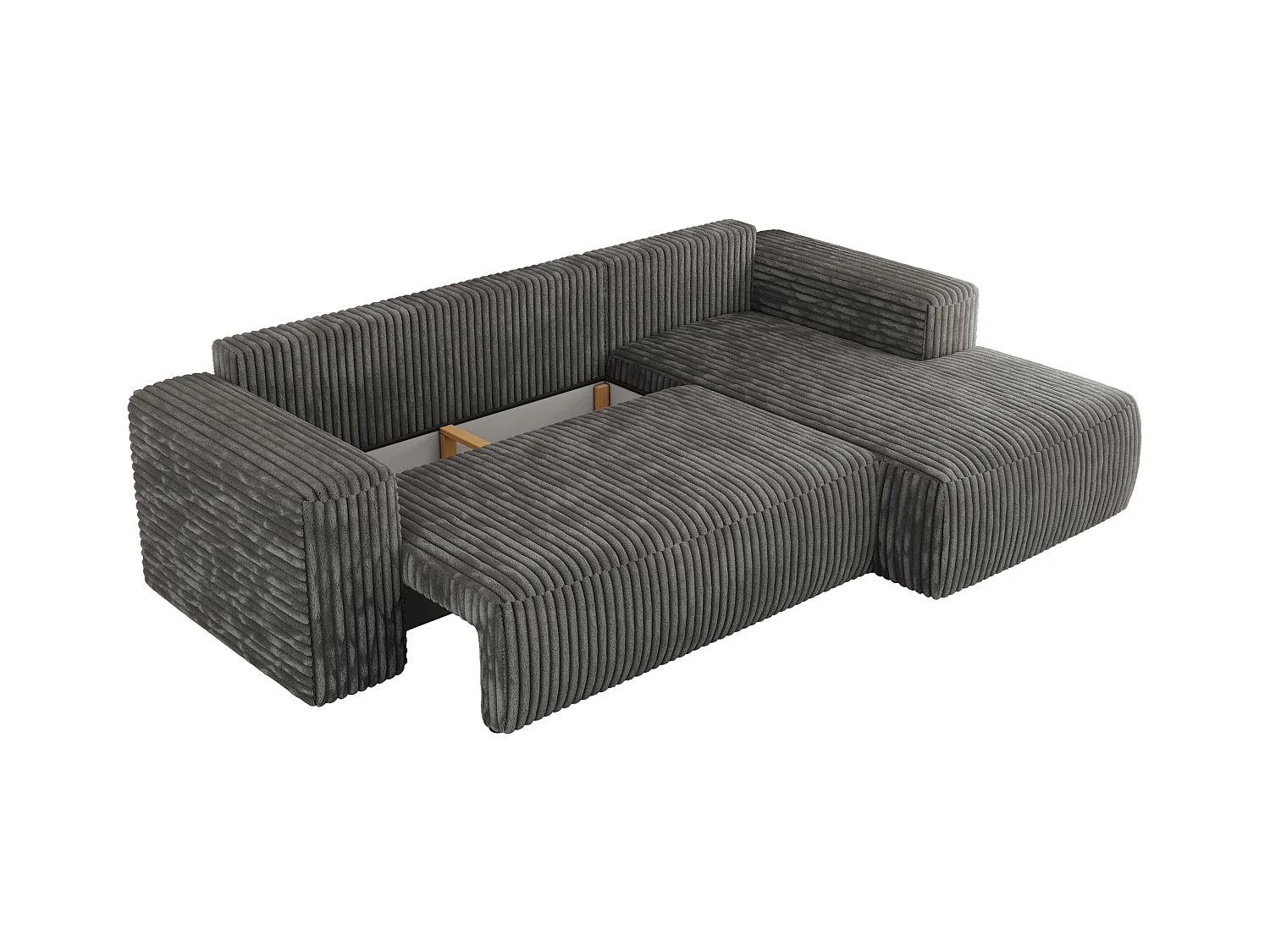 Ecksofa TRENTINO - mit Schlaffunktion und Bettkasten, L-form Couch, lose Kissen und Armlehnen - Dunkelgrau Cord - Ecke Rechts