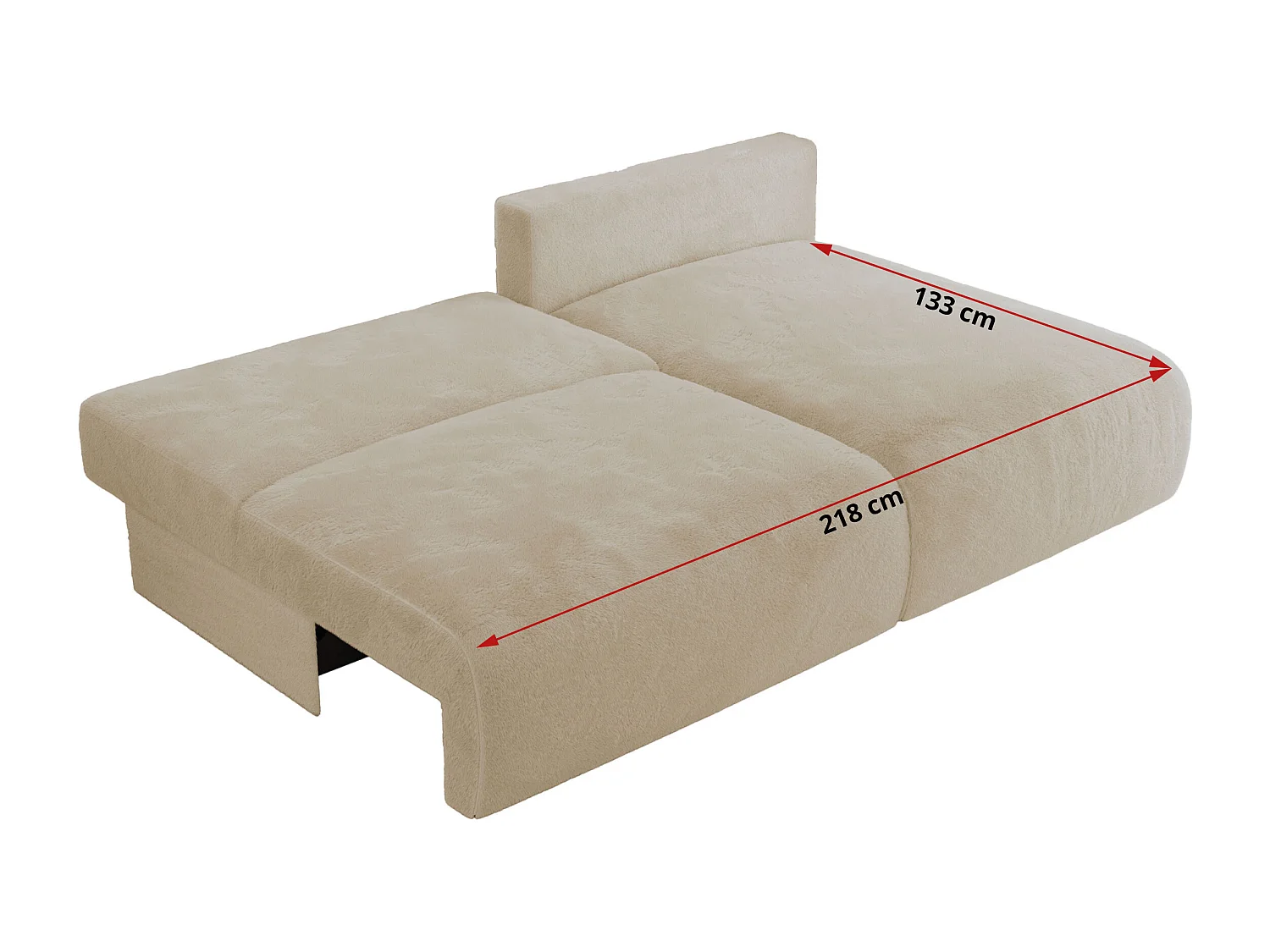 Ecksofa VIVO - L-form Couch mit Schlaffunktion und Bettkasten, Wellenfeder - Creme Plüsch - Ecke Links