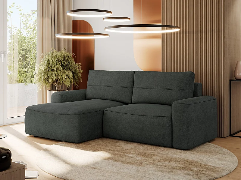 Ecksofa BELLUNO - Schlafsofa mit Bettkasten, Armlehnen, Couch L-form mit Schlaffunktion - Dunkelgrau Strukture - Ecke Links