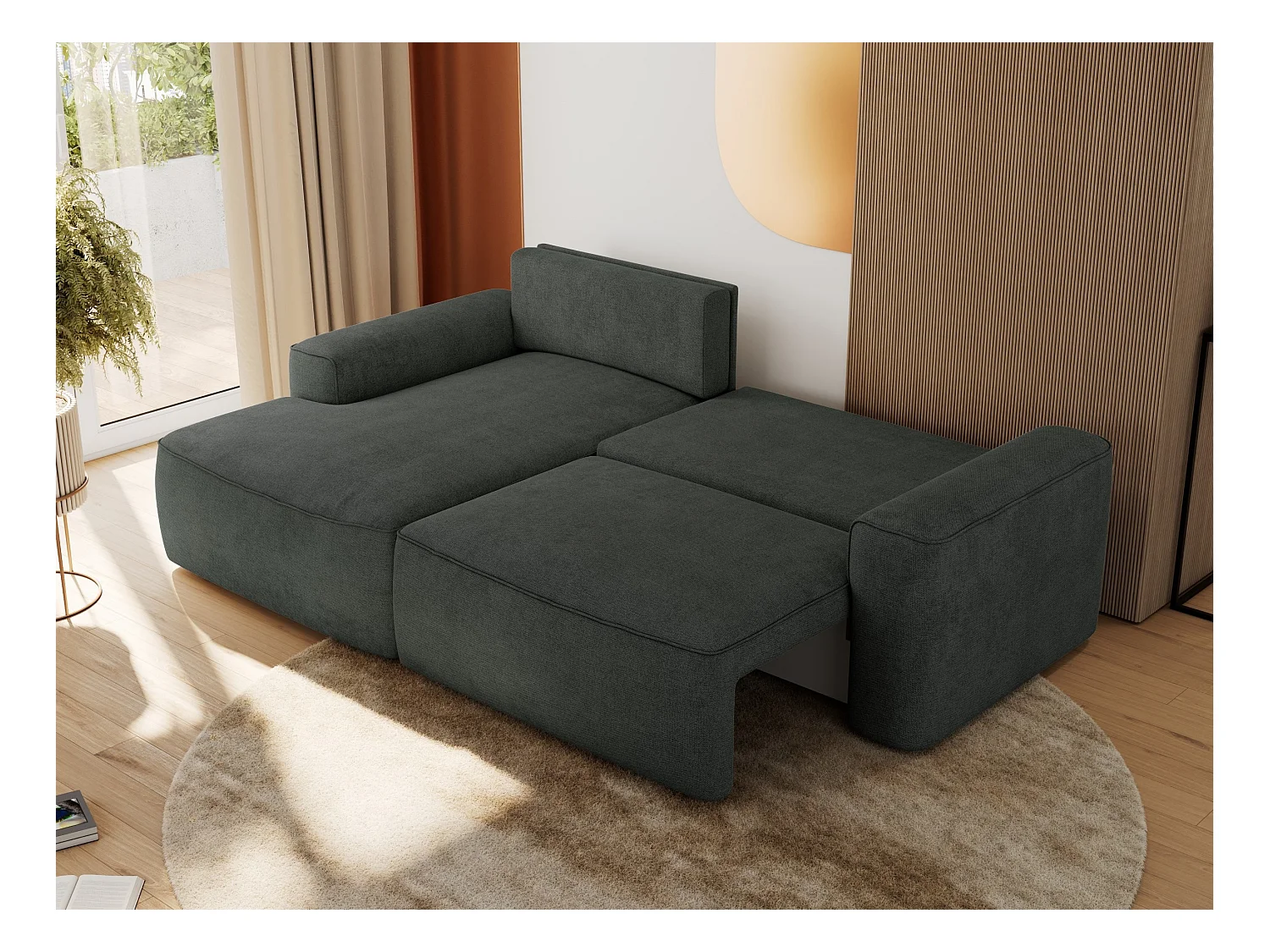 Ecksofa BELLUNO - Schlafsofa mit Bettkasten, Armlehnen, Couch L-form mit Schlaffunktion - Dunkelgrau Strukture - Ecke Links