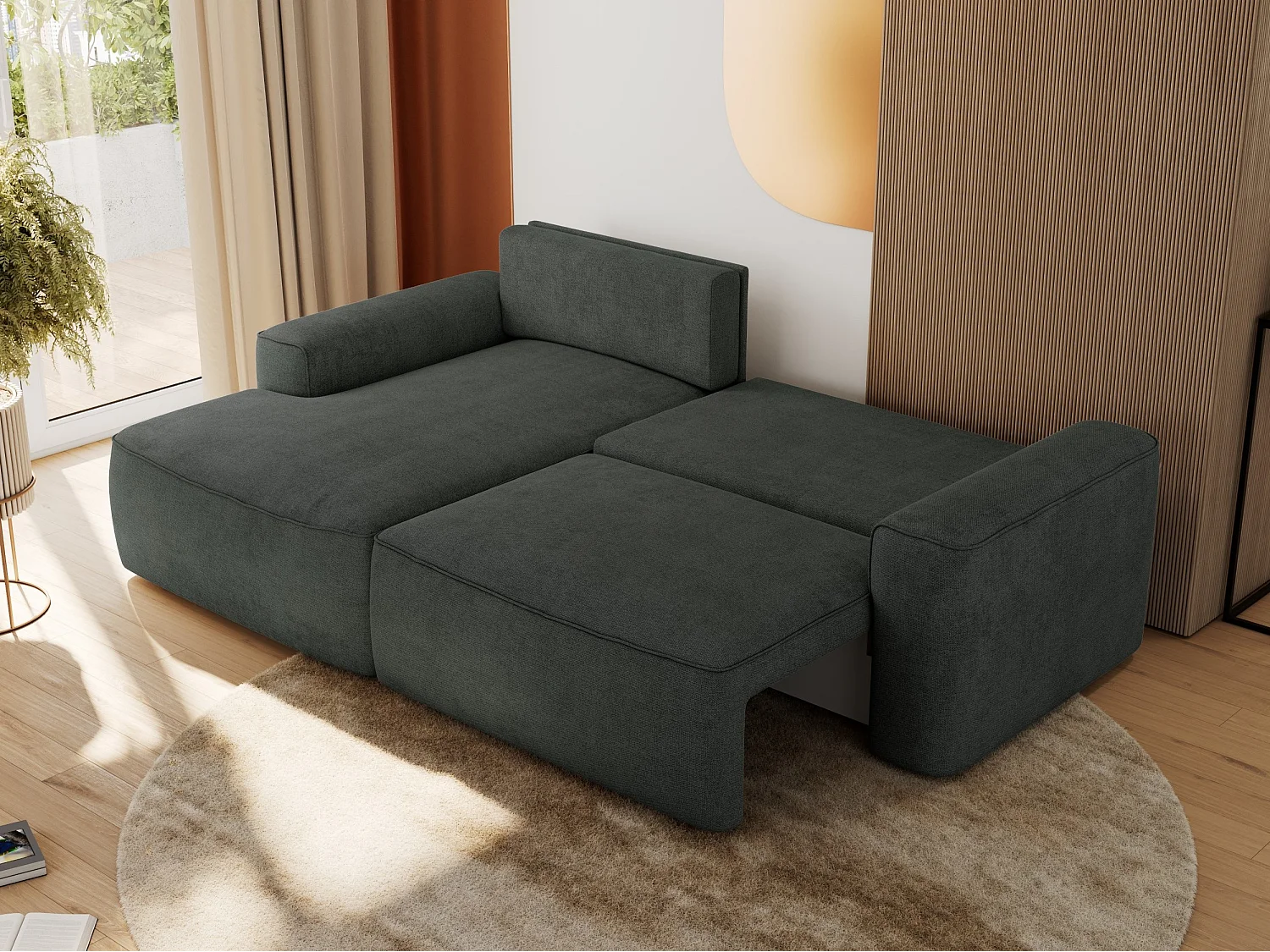 Ecksofa BELLUNO - Schlafsofa mit Bettkasten, Armlehnen, Couch L-form mit Schlaffunktion - Dunkelgrau Strukture - Ecke Links