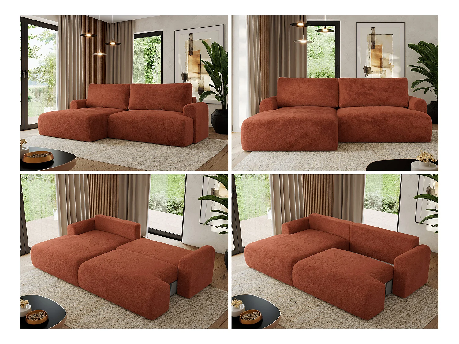 Ecksofa TONO - mit Schlaffunktion und Bettkasten, L-form Ecke, Armlehnen - Orange Plüsch - Ecke Links