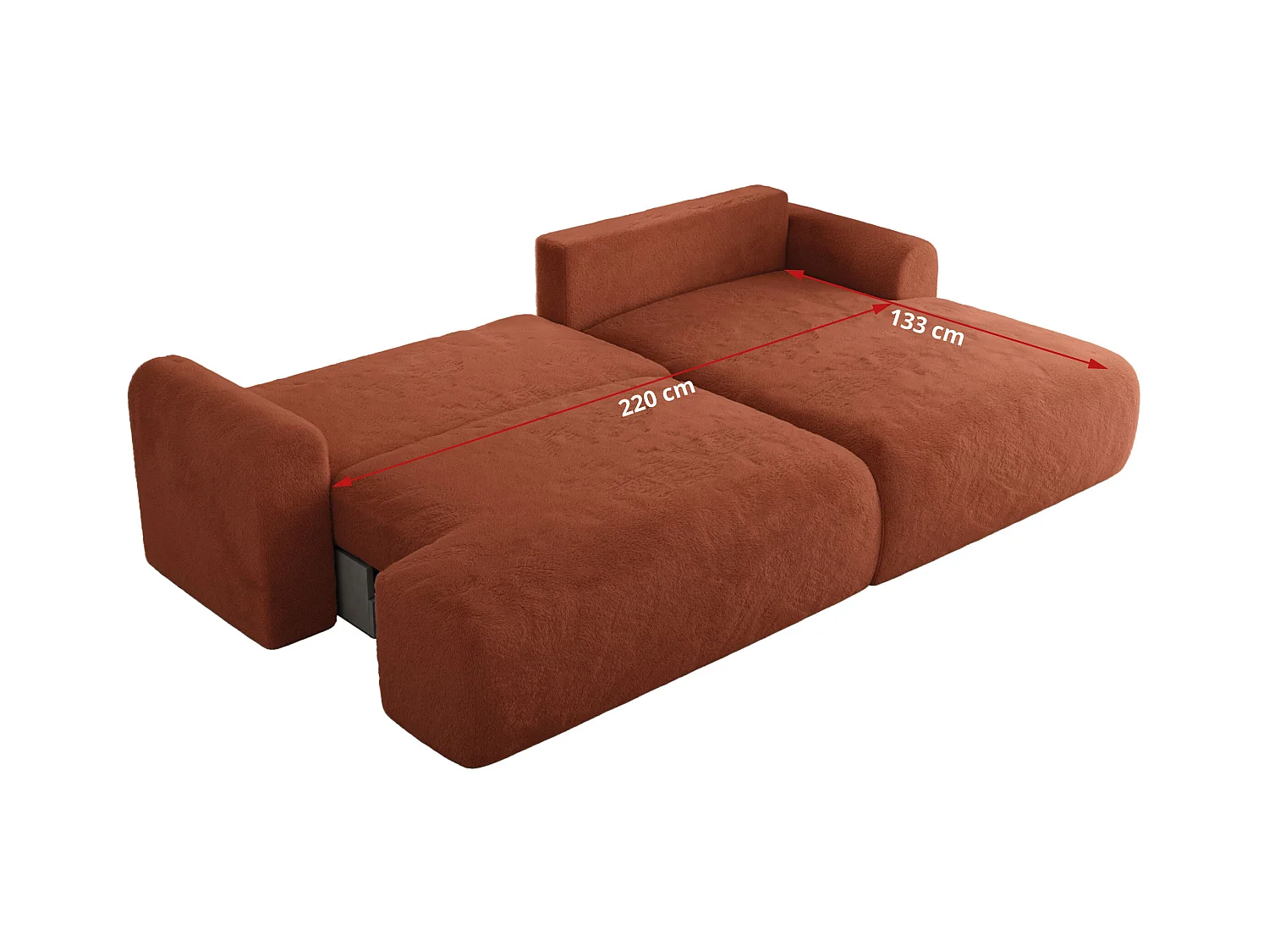 Ecksofa TONO - mit Schlaffunktion und Bettkasten, L-form Ecke, Armlehnen - Orange Plüsch - Ecke Links