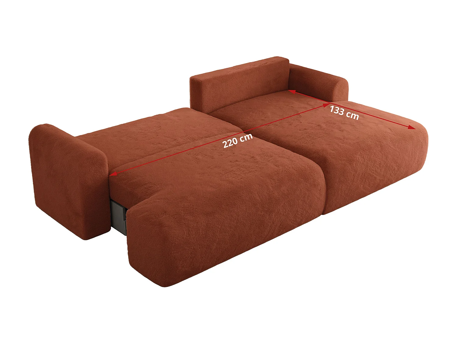 Ecksofa TONO - mit Schlaffunktion und Bettkasten, L-form Ecke, Armlehnen - Orange Plüsch - Ecke Links