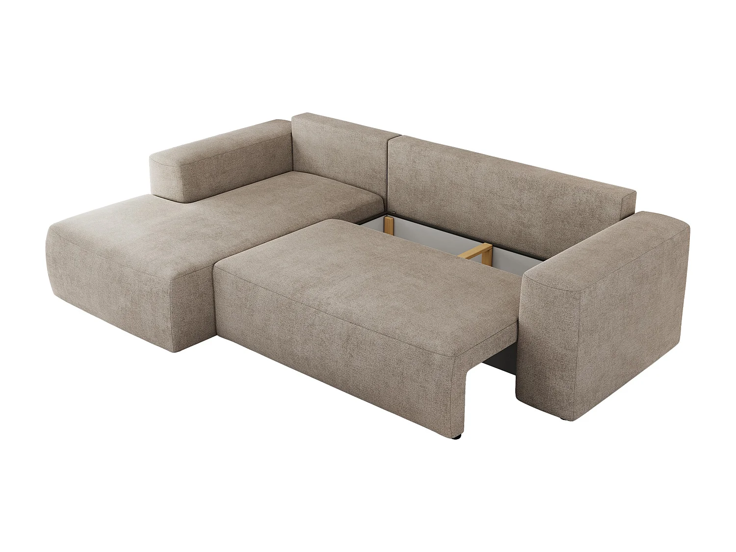 Ecksofa TRENTINO - mit Schlaffunktion und Bettkasten, L-form Couch, lose Kissen und Armlehnen - Beige Stukture - Ecke Links