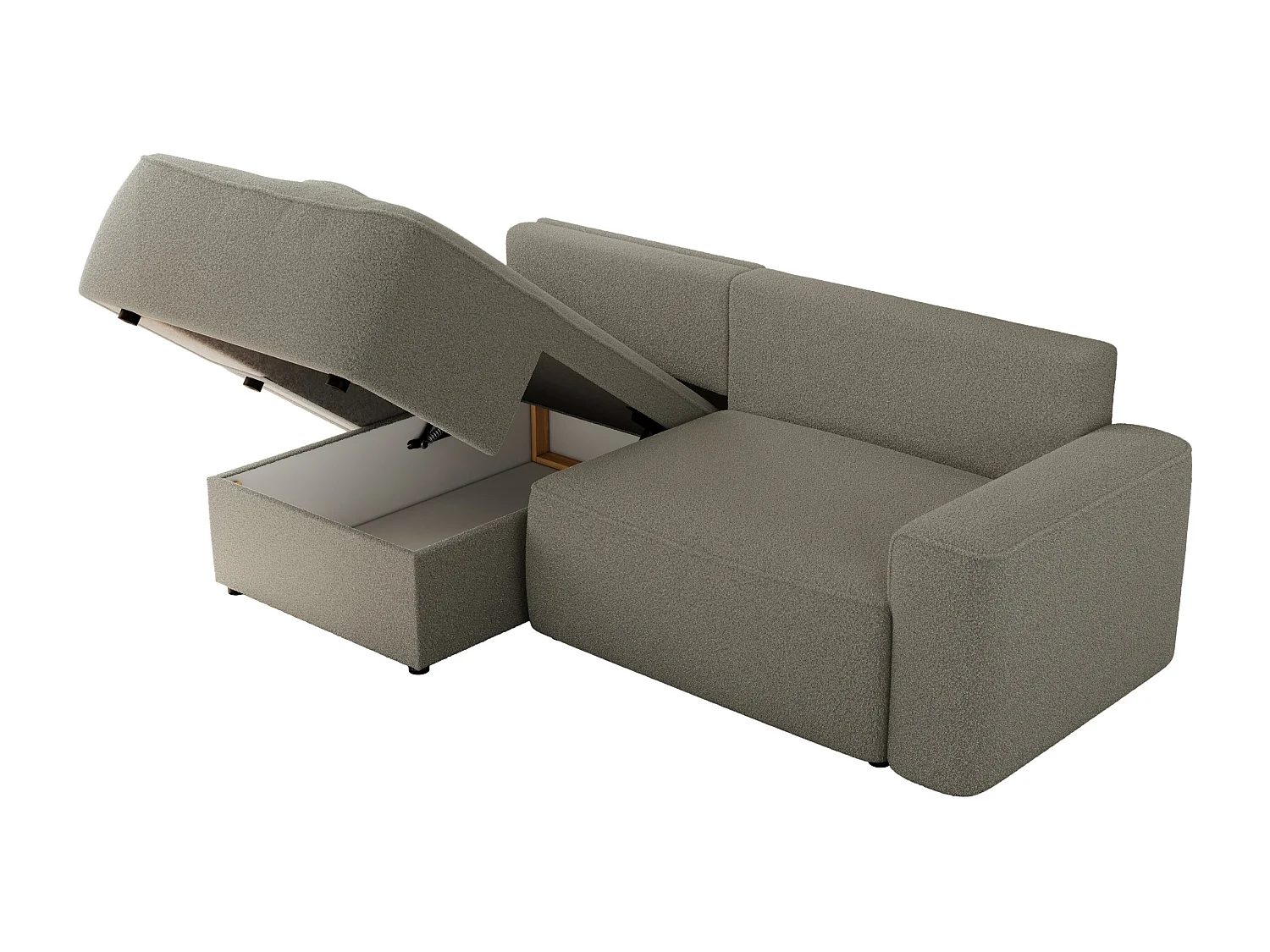 Ecksofa BELLUNO - Schlafsofa mit Bettkasten, Armlehnen, Couch L-form mit Schlaffunktion - Hellgrau Boucle - Ecke Links