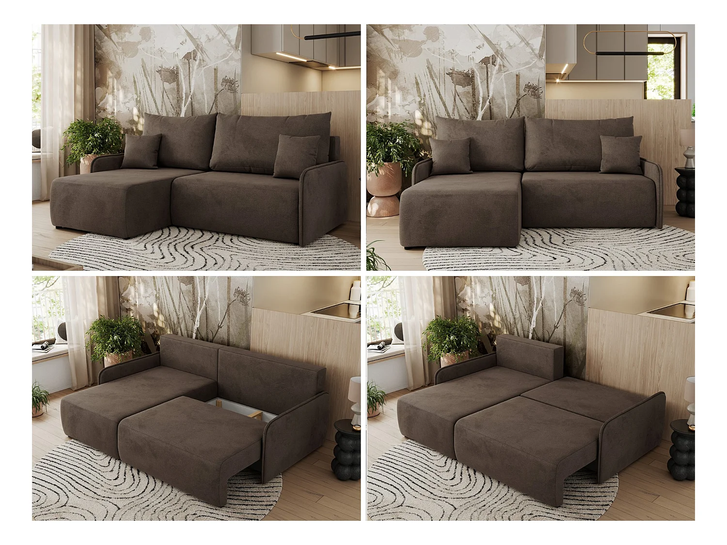 Ecksofa ARPA - L-form Schlaffsofa, Bettkasten und lose Kissen, Armlehnen - Braun Velvet - Ecke Links