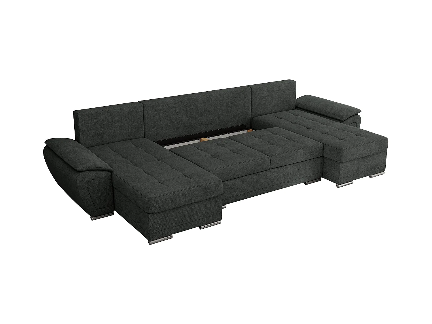 Ecksofa UMBRIA U - XXL Wohnlandschaft, mit Schlaffunktion und Bettkasten, genähte Ecke - Dunkelgrau Stukture