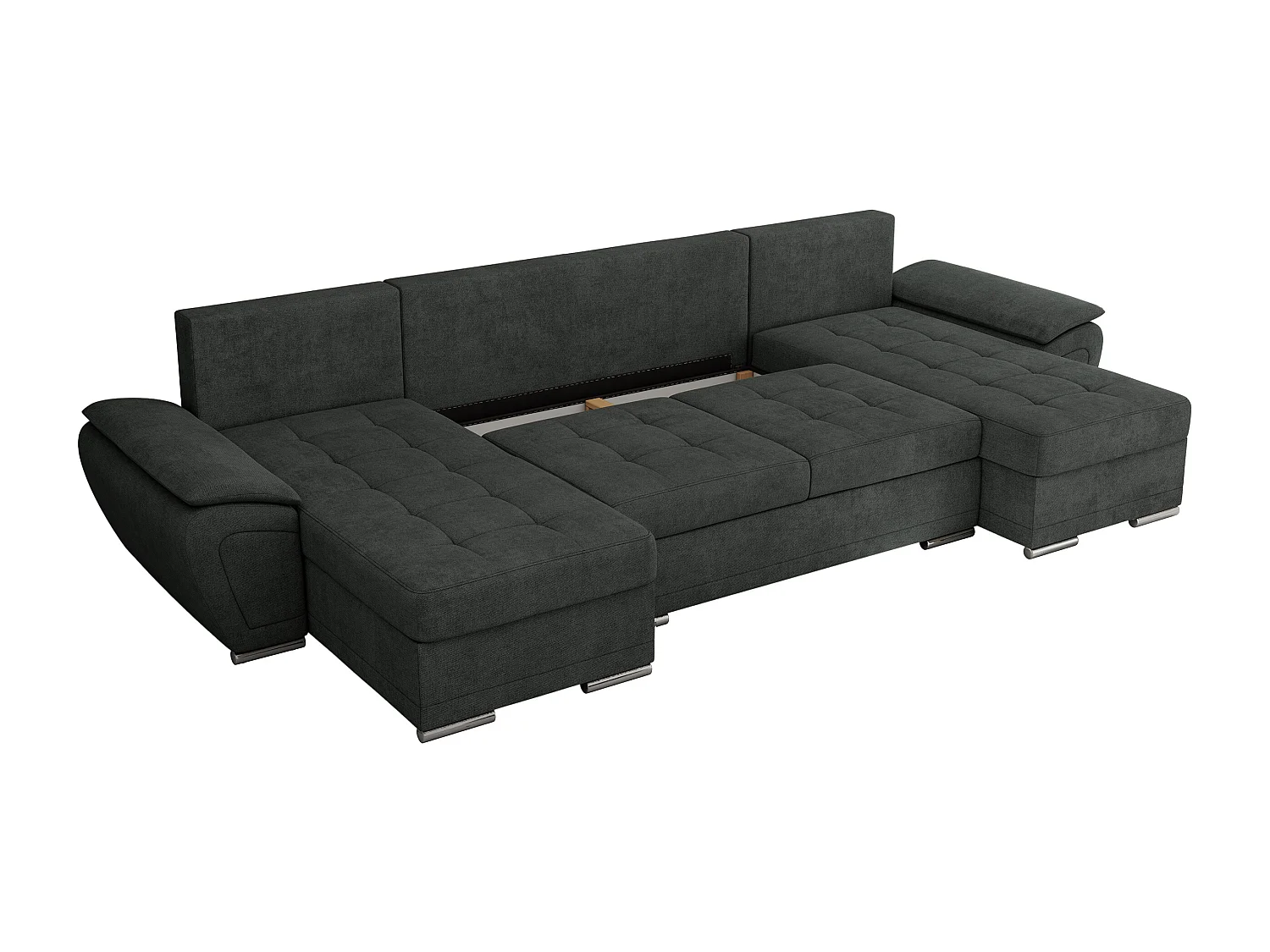 Ecksofa UMBRIA U - XXL Wohnlandschaft, mit Schlaffunktion und Bettkasten, genähte Ecke - Dunkelgrau Stukture