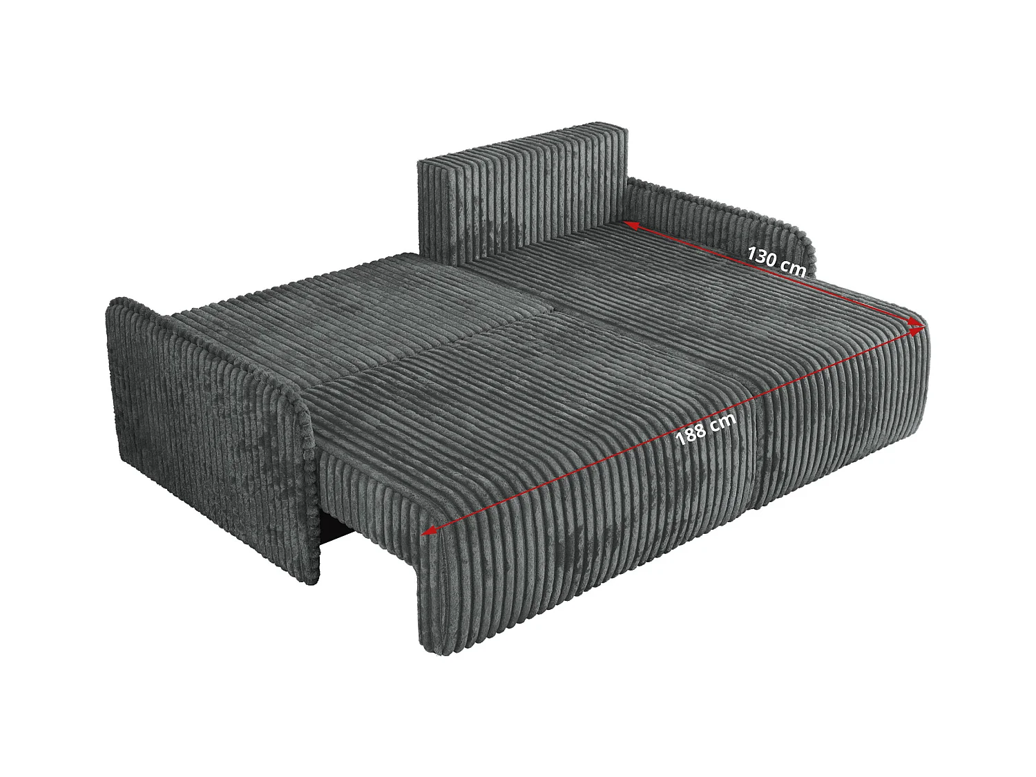 Ecksofa ARPA - L-form Schlaffsofa, Bettkasten und lose Kissen, Armlehnen - Dunkelgrau Cord - Ecke Links