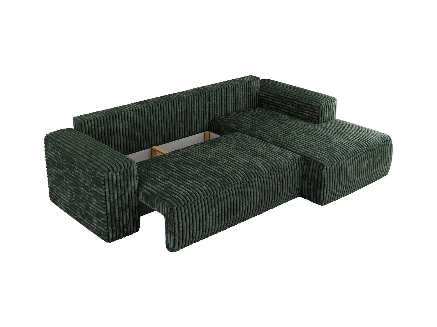 Ecksofa TRENTINO - mit Schlaffunktion und Bettkasten, L-form Couch, lose Kissen und Armlehnen - Grün Cord - Ecke Rechts