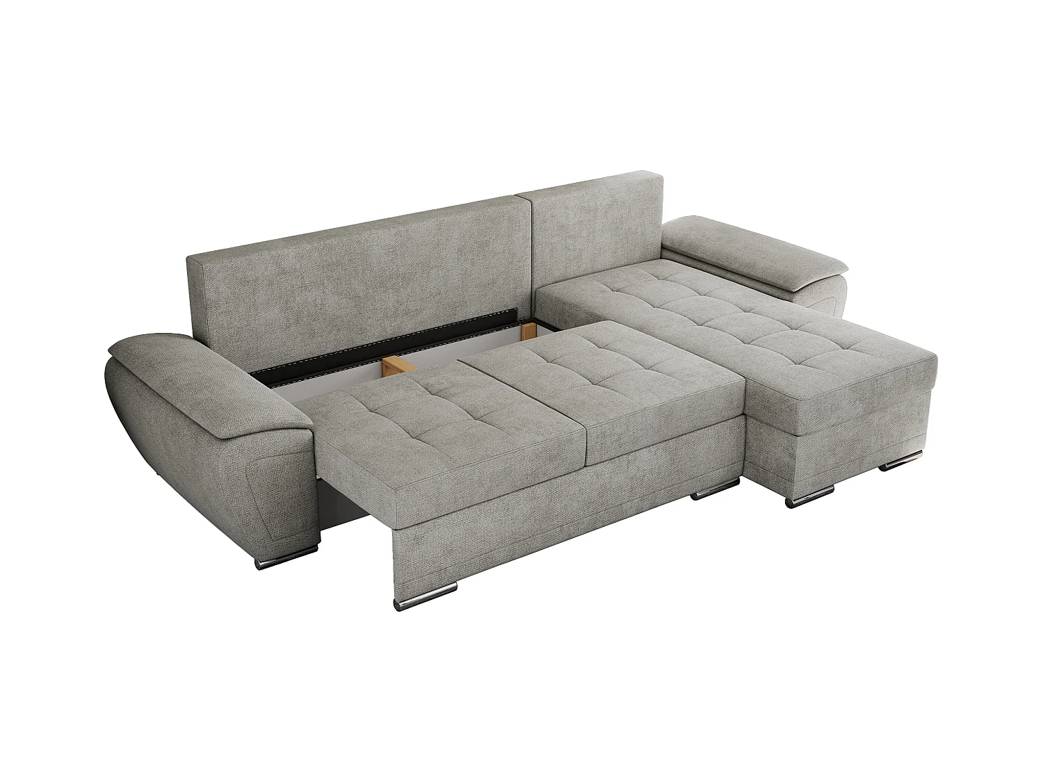 Ecksofa UMBRIA - universell L-form Couch, Schlaffunktion und Bettkasten, gesteppte Ecke - Hellgrau Stukture