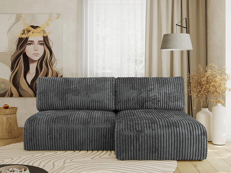 Ecksofa VIVO - L-form Couch mit Schlaffunktion und Bettkasten, Wellenfeder - Dunkelgrau Cord - Ecke Rechts