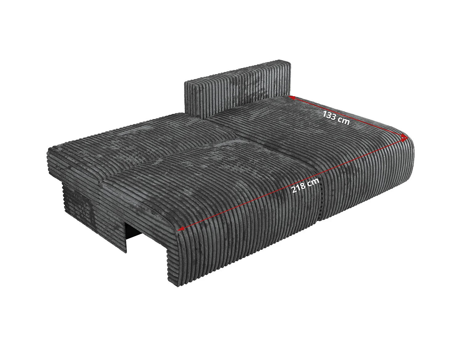 Ecksofa VIVO - L-form Couch mit Schlaffunktion und Bettkasten, Wellenfeder - Dunkelgrau Cord - Ecke Rechts