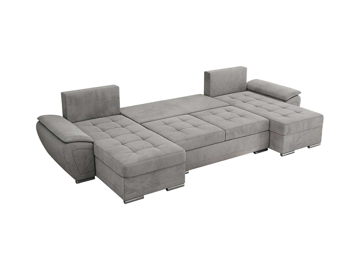 Ecksofa UMBRIA U - XXL Wohnlandschaft, mit Schlaffunktion und Bettkasten, genähte Ecke - Hellgrau Velvet