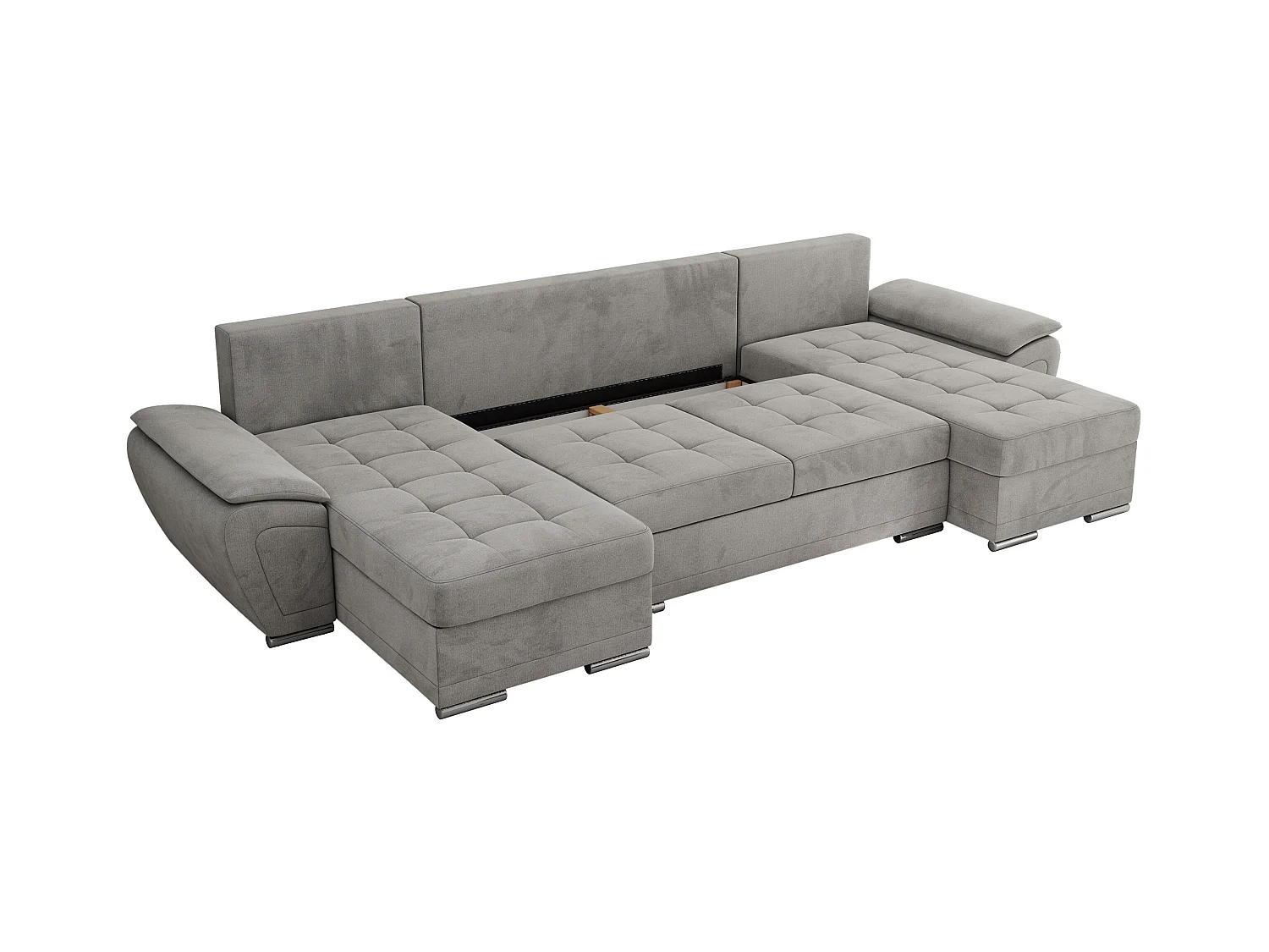 Ecksofa UMBRIA U - XXL Wohnlandschaft, mit Schlaffunktion und Bettkasten, genähte Ecke - Hellgrau Velvet