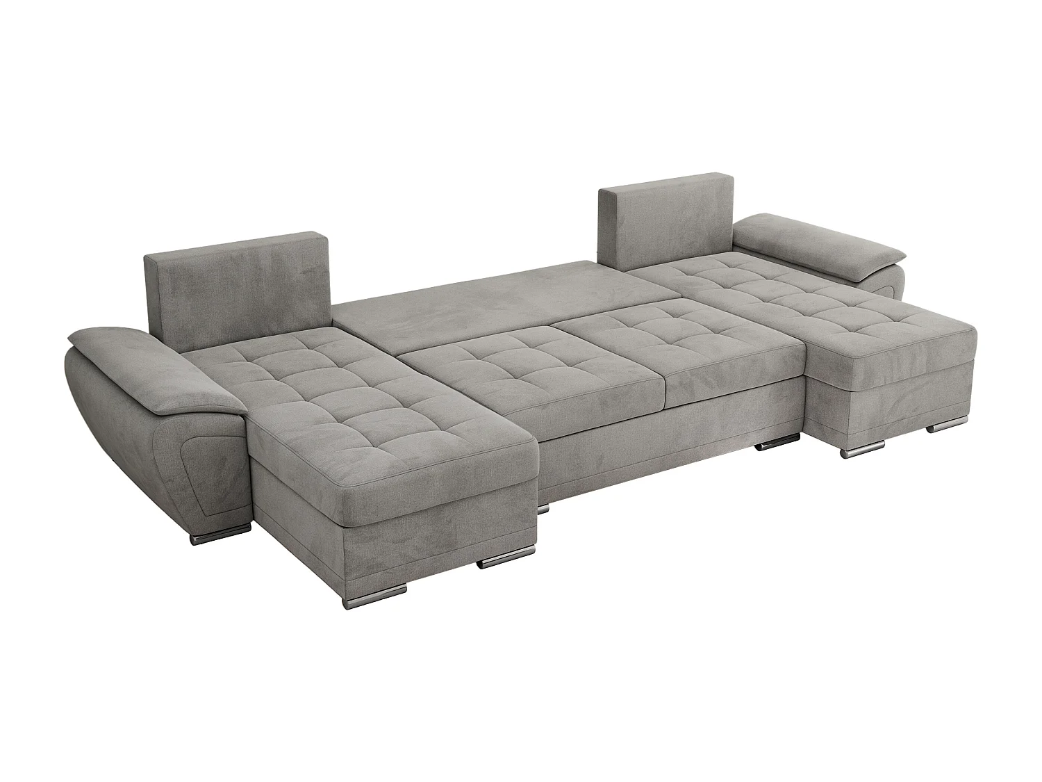 Ecksofa UMBRIA U - XXL Wohnlandschaft, mit Schlaffunktion und Bettkasten, genähte Ecke - Hellgrau Velvet