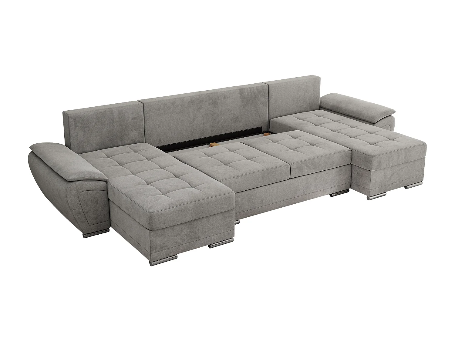 Ecksofa UMBRIA U - XXL Wohnlandschaft, mit Schlaffunktion und Bettkasten, genähte Ecke - Hellgrau Velvet