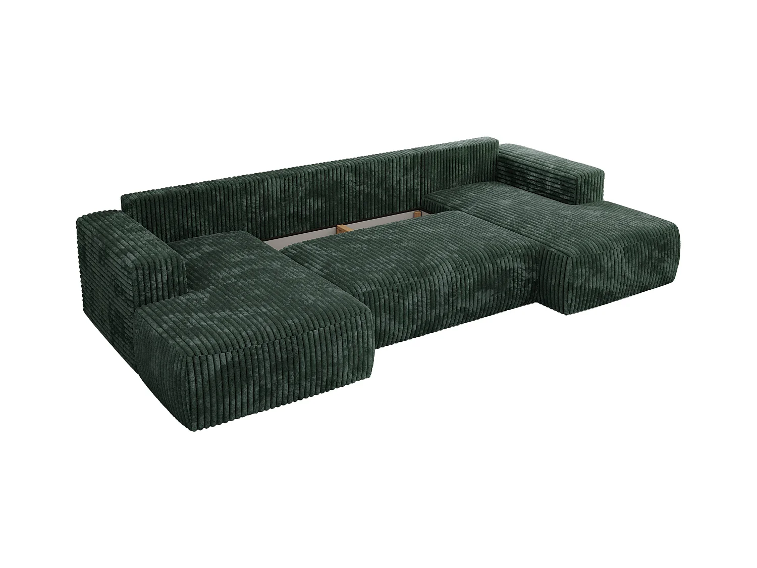 Ecksofa TRENTINO U - mit Schlaffunktion und Bettkasten, U-förmiges Wohnlandschaft, Armlehnen - Grün Cord