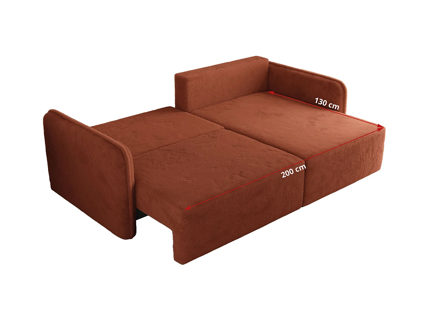 Ecksofa MESTO - Schlaffunktion und Bettkasten, L-form Couch für das Wohnzimmer, Armlehnen - Orange Plüsch - Ecke Rechts