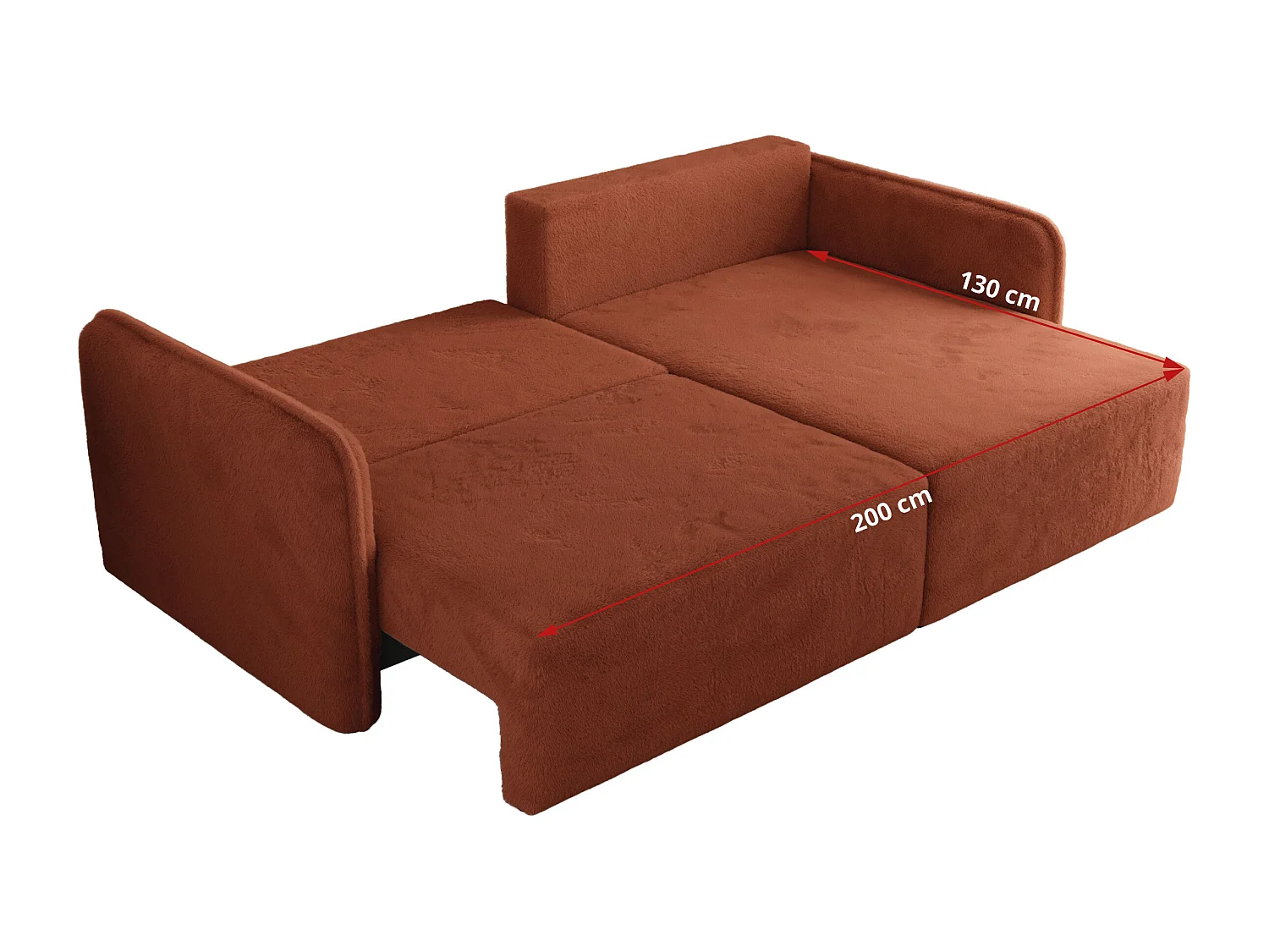 Ecksofa MESTO - Schlaffunktion und Bettkasten, L-form Couch für das Wohnzimmer, Armlehnen - Orange Plüsch - Ecke Rechts