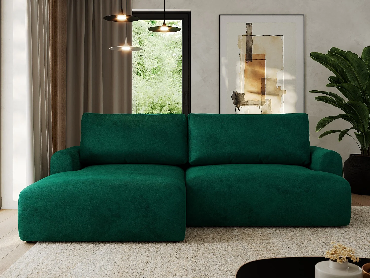 Ecksofa TONO - mit Schlaffunktion und Bettkasten, L-form Ecke, Armlehnen - Dunkelgrün Velvet - Ecke Links