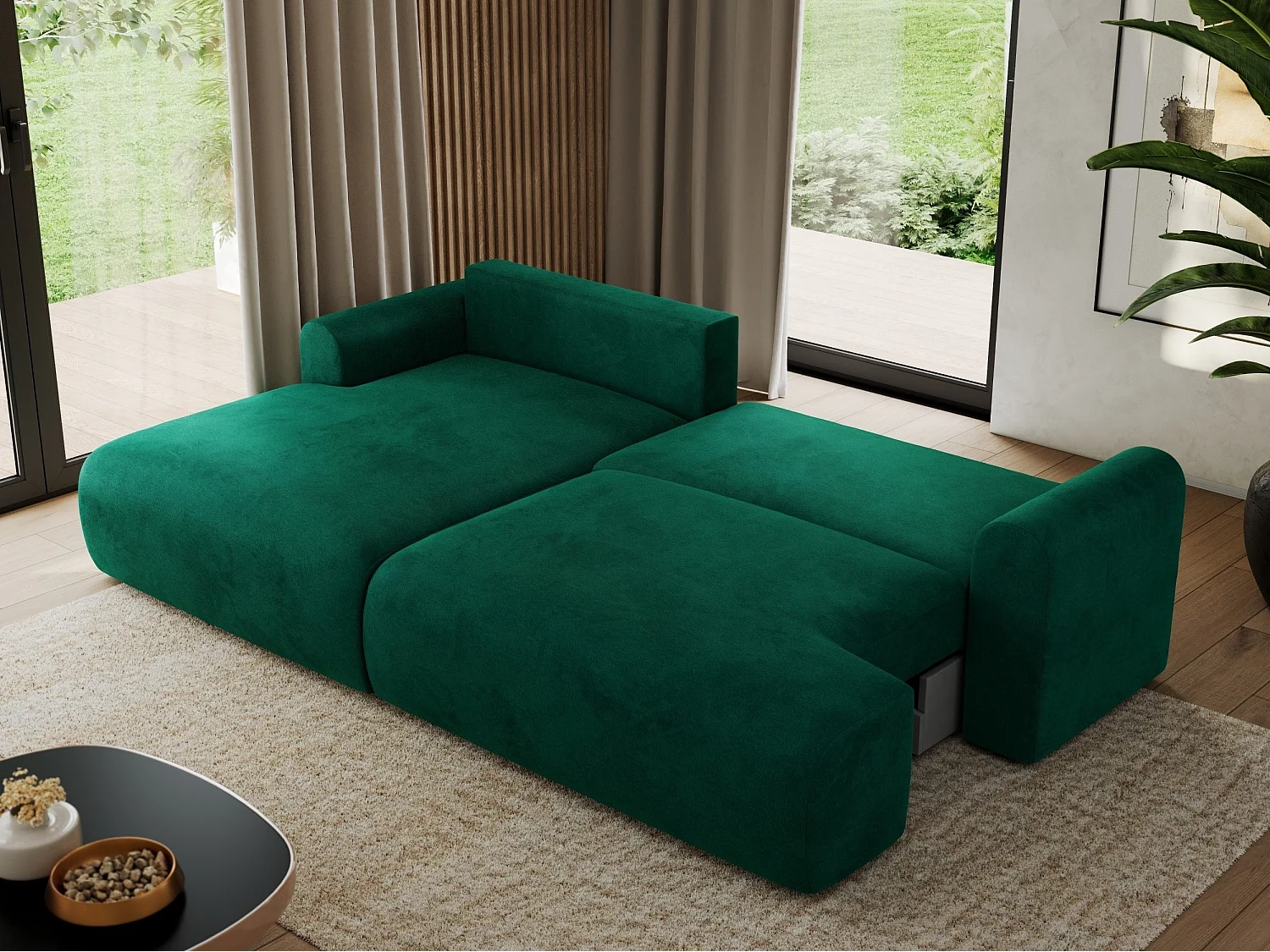 Ecksofa TONO - mit Schlaffunktion und Bettkasten, L-form Ecke, Armlehnen - Dunkelgrün Velvet - Ecke Links