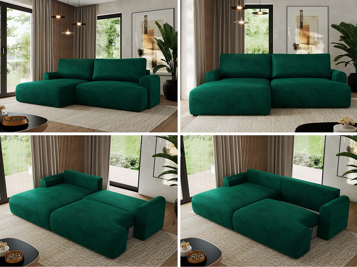 Ecksofa TONO - mit Schlaffunktion und Bettkasten, L-form Ecke, Armlehnen - Dunkelgrün Velvet - Ecke Links