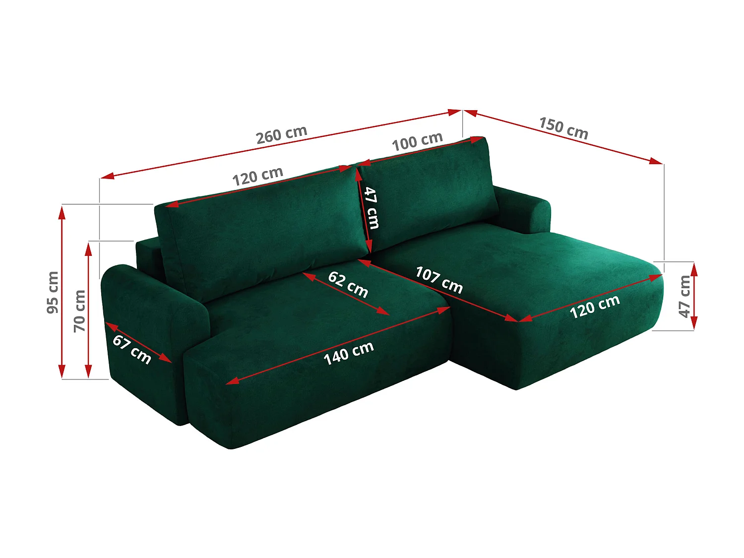 Ecksofa TONO - mit Schlaffunktion und Bettkasten, L-form Ecke, Armlehnen - Dunkelgrün Velvet - Ecke Links