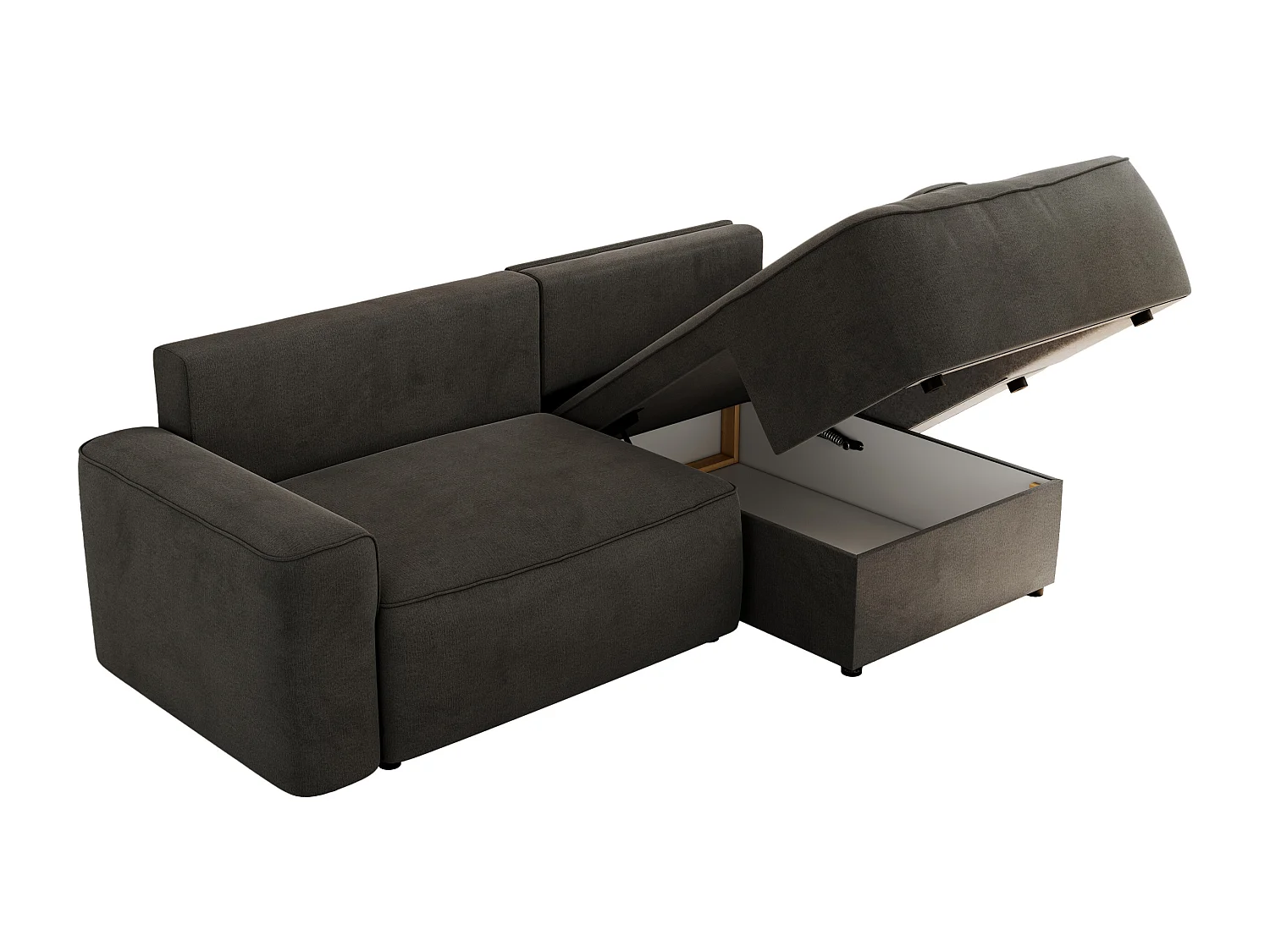 Ecksofa BELLUNO - Schlafsofa mit Bettkasten, Armlehnen, Couch L-form mit Schlaffunktion - Dunkelgrau Velvet - Ecke Rechts