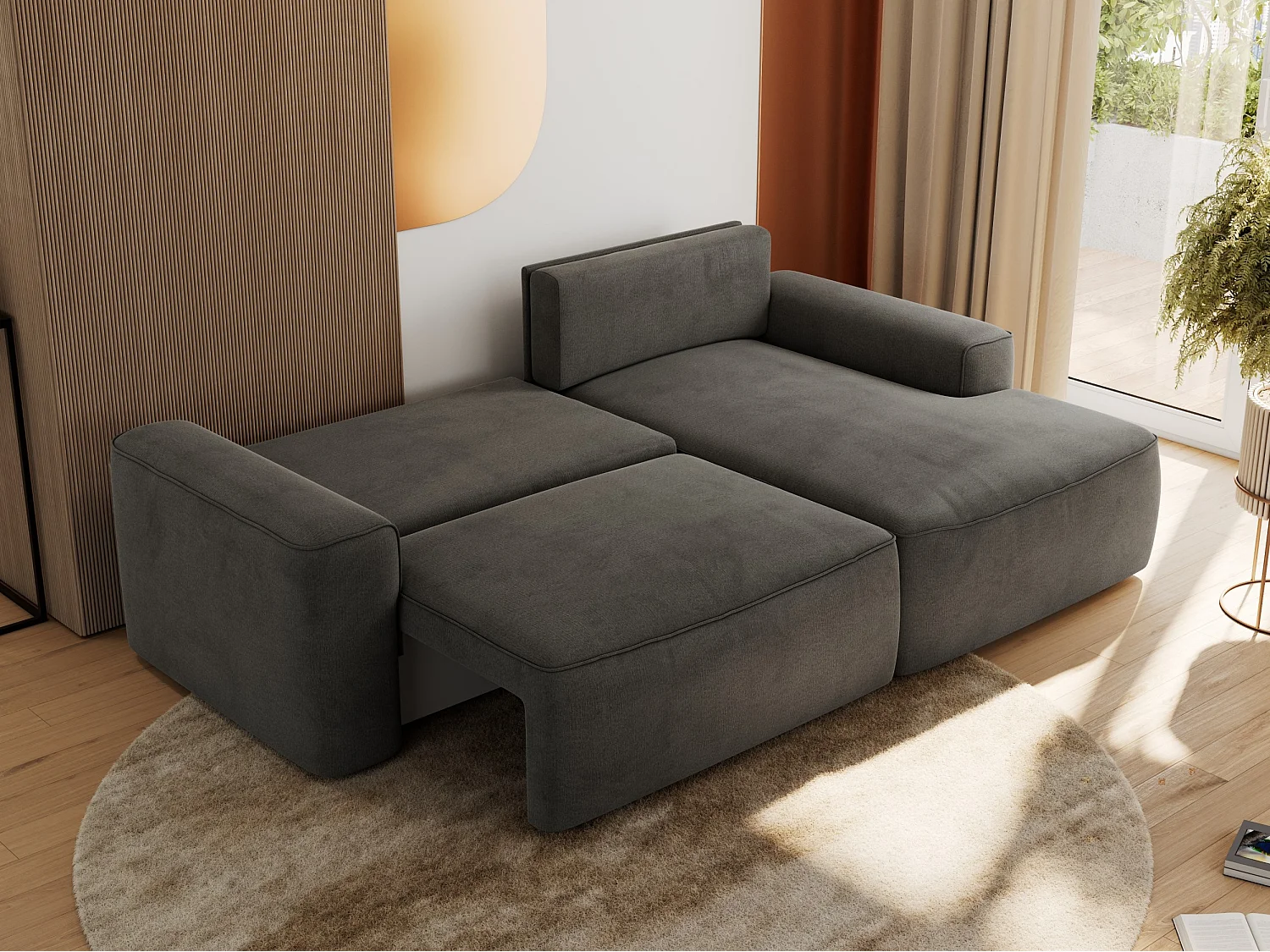 Ecksofa BELLUNO - Schlafsofa mit Bettkasten, Armlehnen, Couch L-form mit Schlaffunktion - Dunkelgrau Velvet - Ecke Rechts