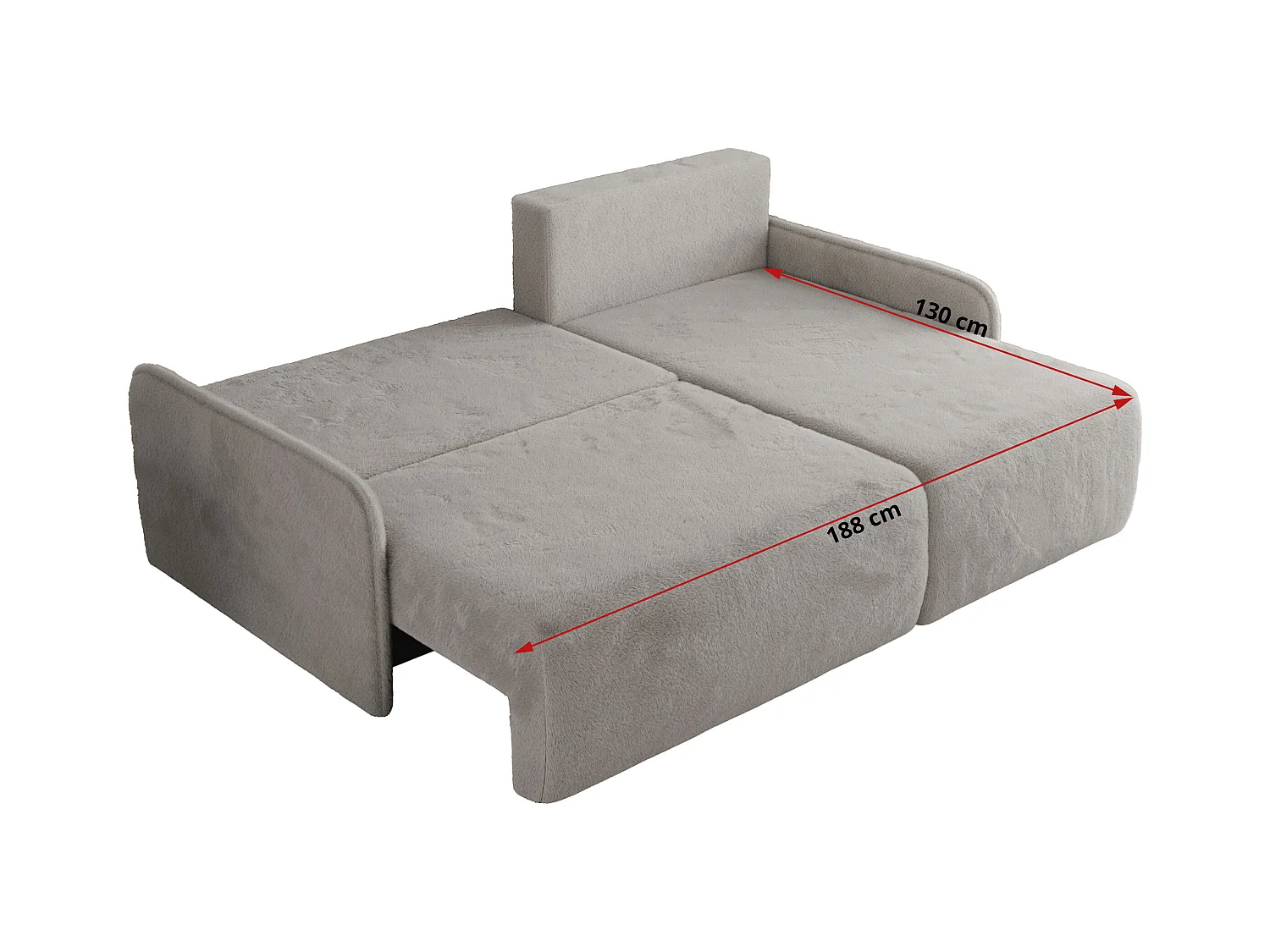 Ecksofa ARPA - L-form Schlaffsofa, Bettkasten und lose Kissen, Armlehnen - Hellgrau Plüsch - Ecke Rechts