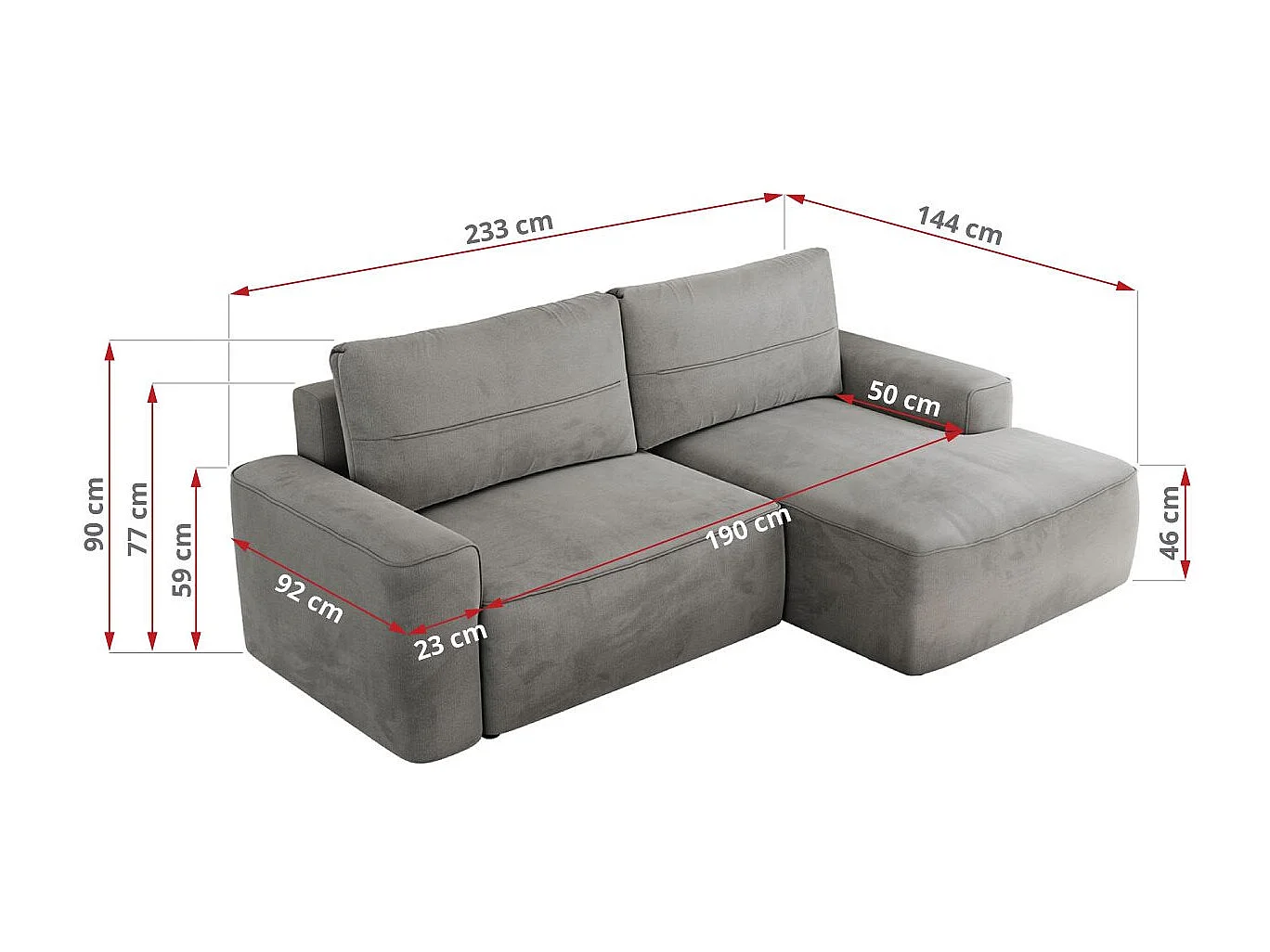 Ecksofa BELLUNO - Schlafsofa mit Bettkasten, Armlehnen, Couch L-form mit Schlaffunktion - Hellgrau Velvet - Ecke Rechts