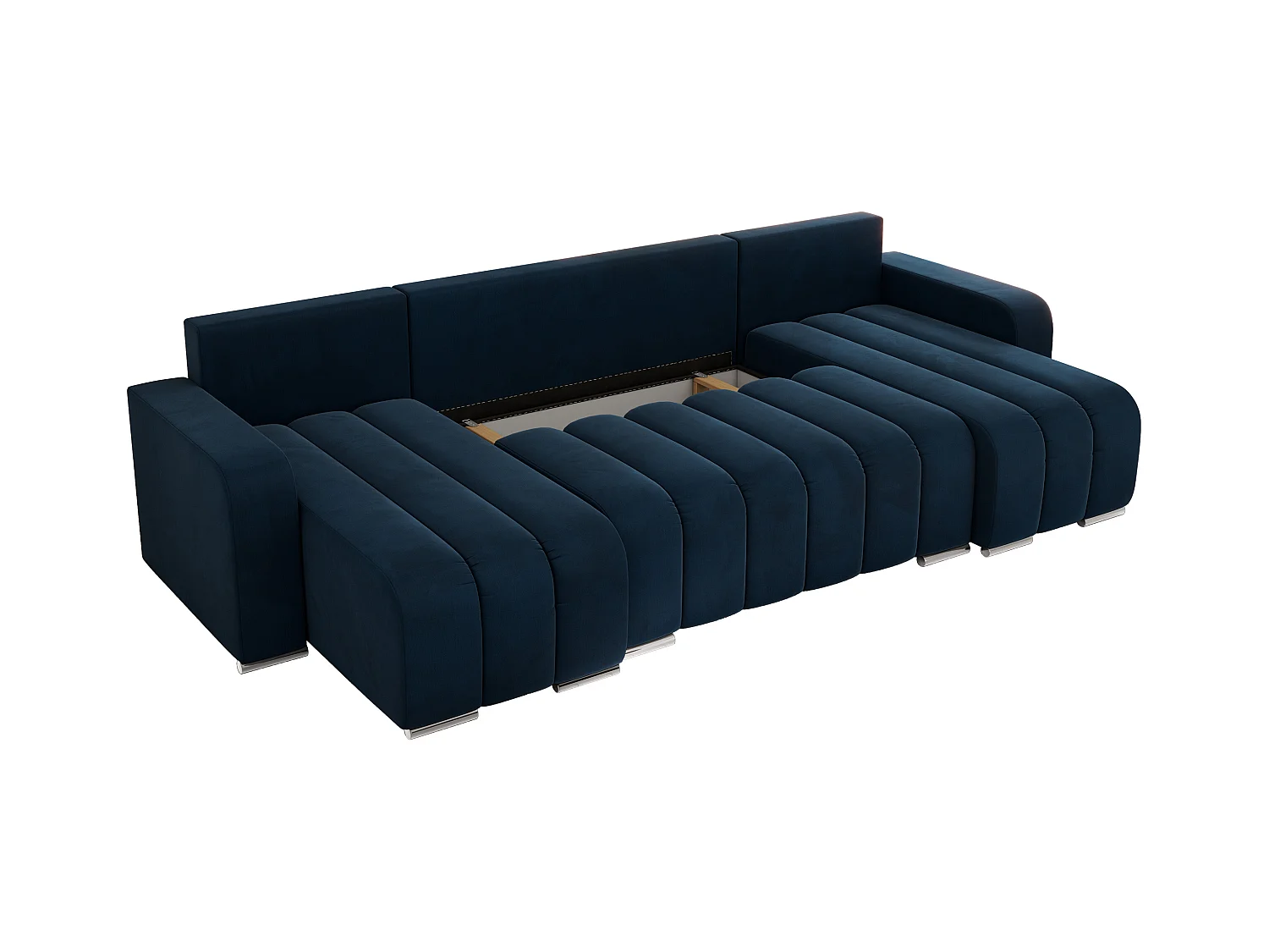 Ecksofa KIRASSO U - Wohnlandschaft, Schlaffunktion und Bettkasten, Couch U-form, lose Kissen - Dunkelblau Velvet