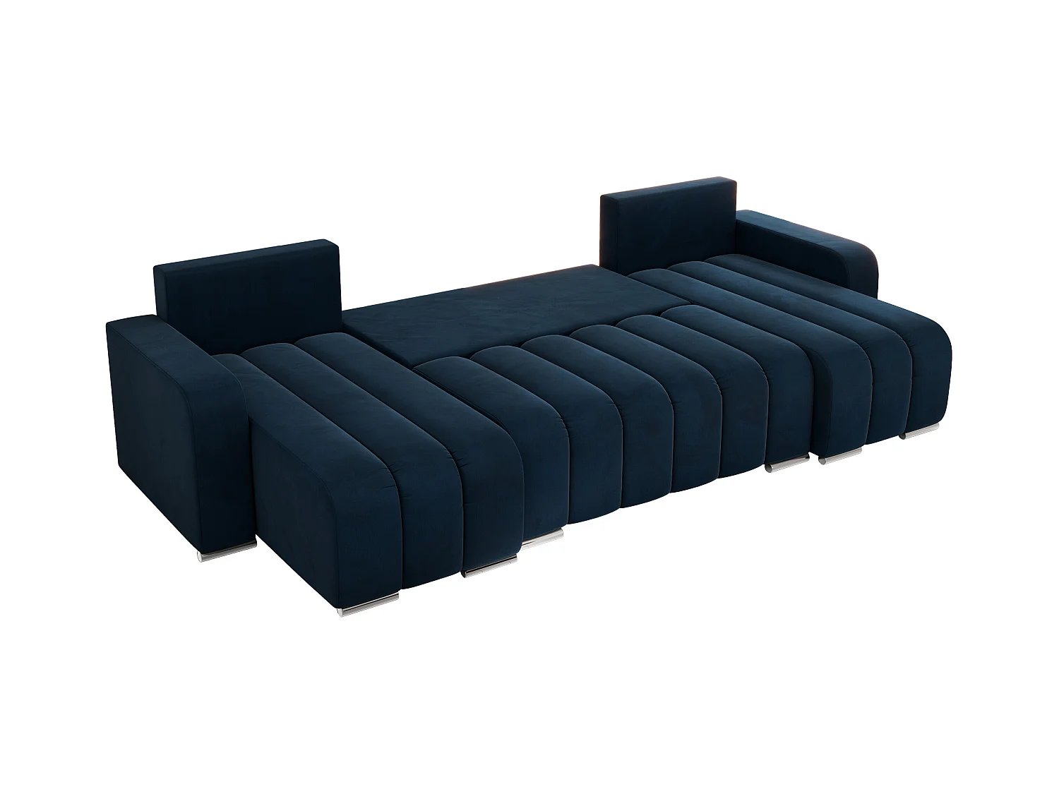 Ecksofa KIRASSO U - Wohnlandschaft, Schlaffunktion und Bettkasten, Couch U-form, lose Kissen - Dunkelblau Velvet