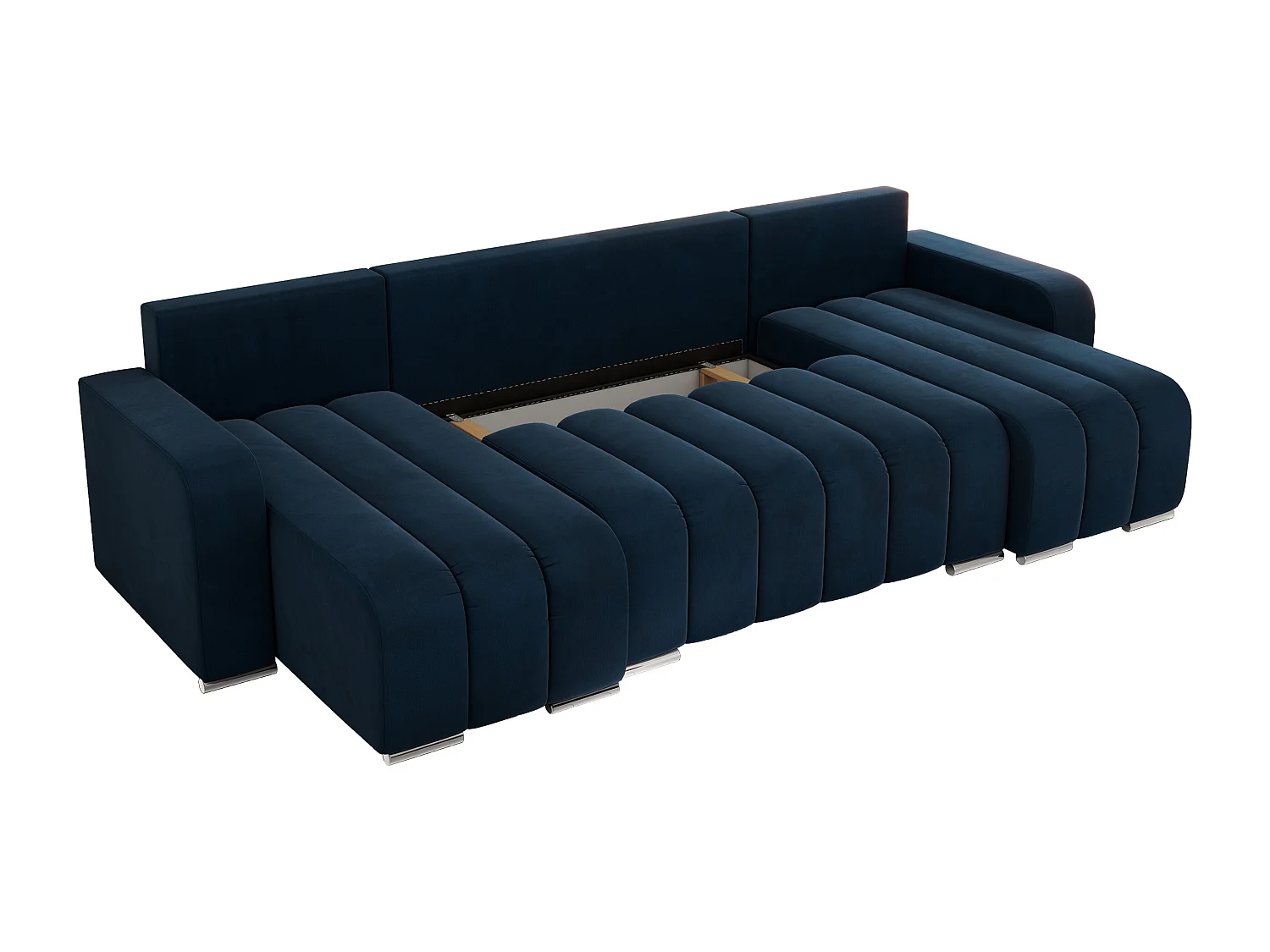 Ecksofa KIRASSO U - Wohnlandschaft, Schlaffunktion und Bettkasten, Couch U-form, lose Kissen - Dunkelblau Velvet