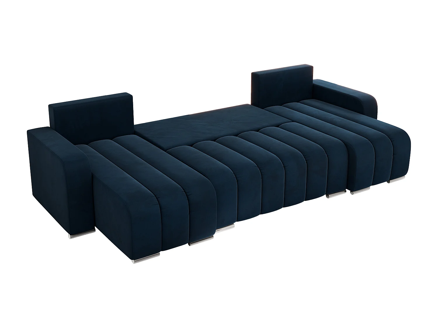 Ecksofa KIRASSO U - Wohnlandschaft, Schlaffunktion und Bettkasten, Couch U-form, lose Kissen - Dunkelblau Velvet