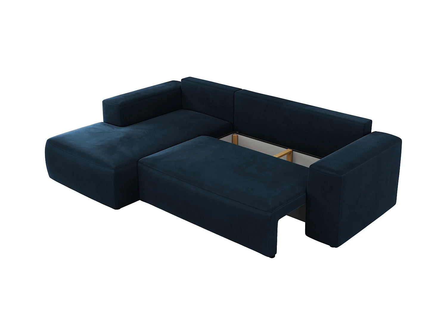 Ecksofa TRENTINO - mit Schlaffunktion und Bettkasten, L-form Couch, lose Kissen und Armlehnen - Dunkelblau Velvet - Ecke Links