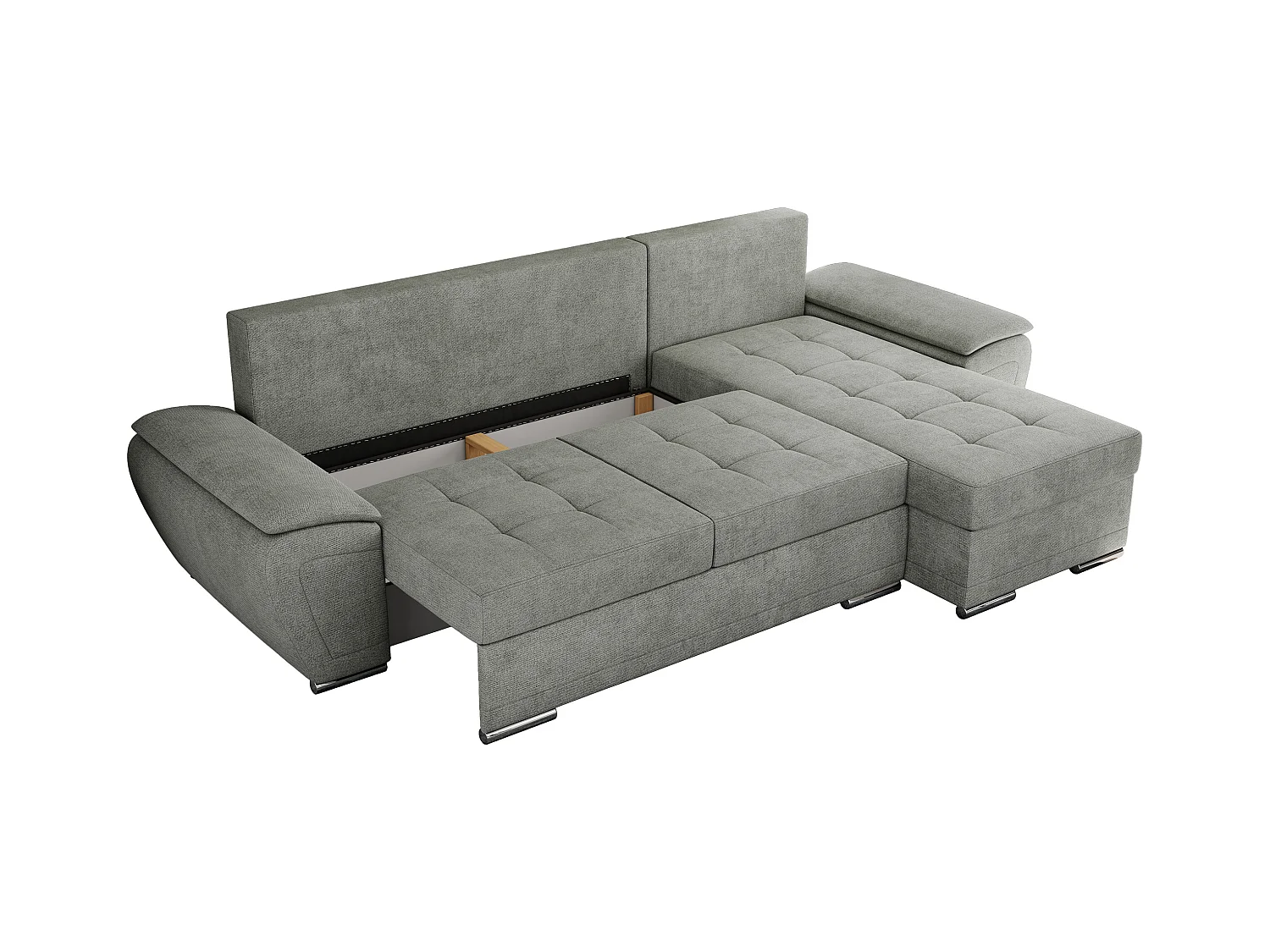 Ecksofa UMBRIA - universell L-form Couch, Schlaffunktion und Bettkasten, gesteppte Ecke - Grau Stukture