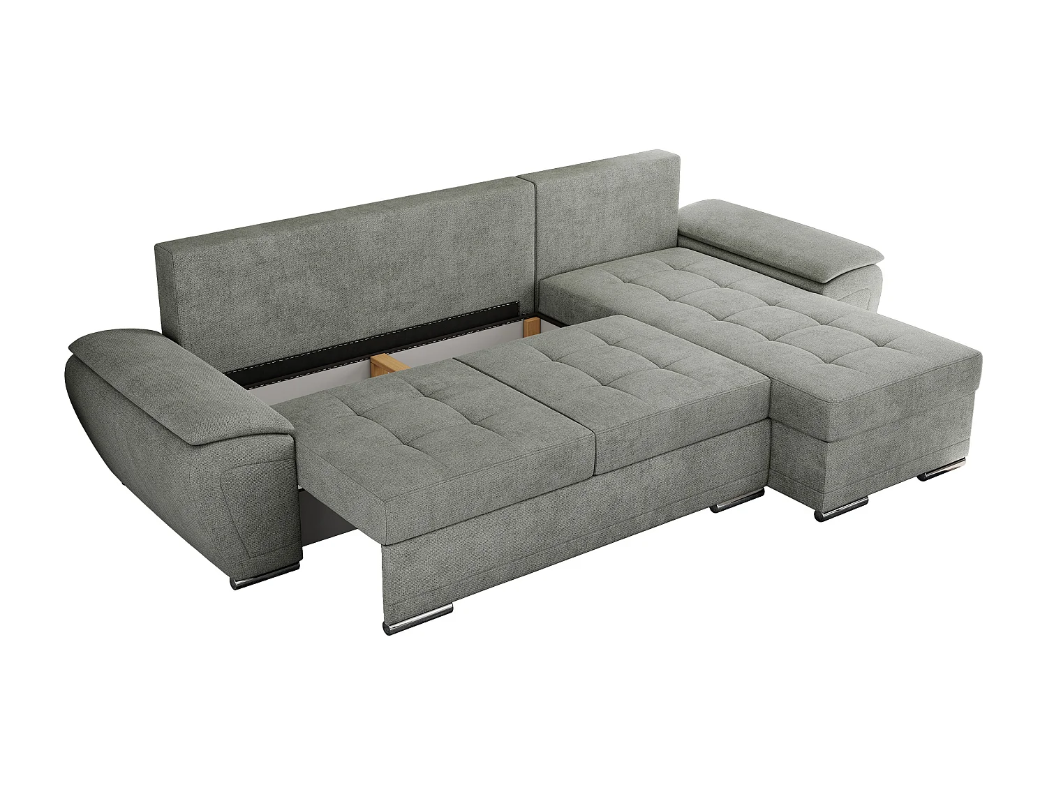 Ecksofa UMBRIA - universell L-form Couch, Schlaffunktion und Bettkasten, gesteppte Ecke - Grau Stukture