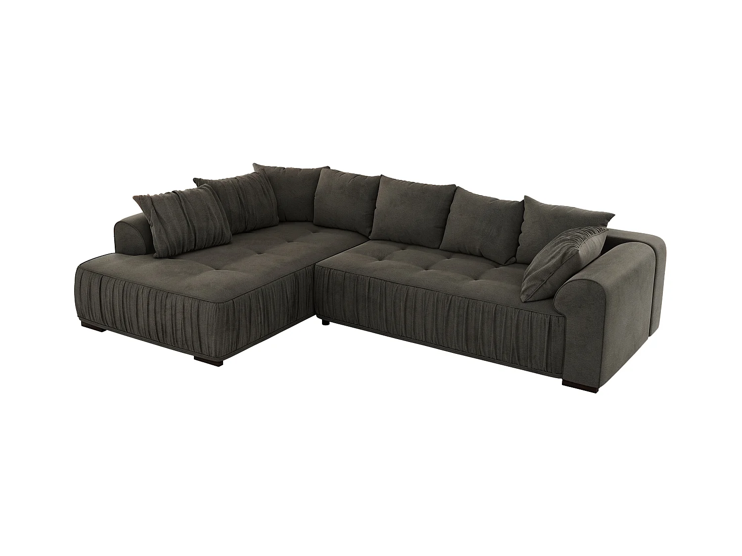 Ecksofa ORTA - Schlaffunktion und Bettkasten, lose Kissen, gesteppter Sitz, L-förmige Ecke - Dunkelgrau Velvet - Ecke Links
