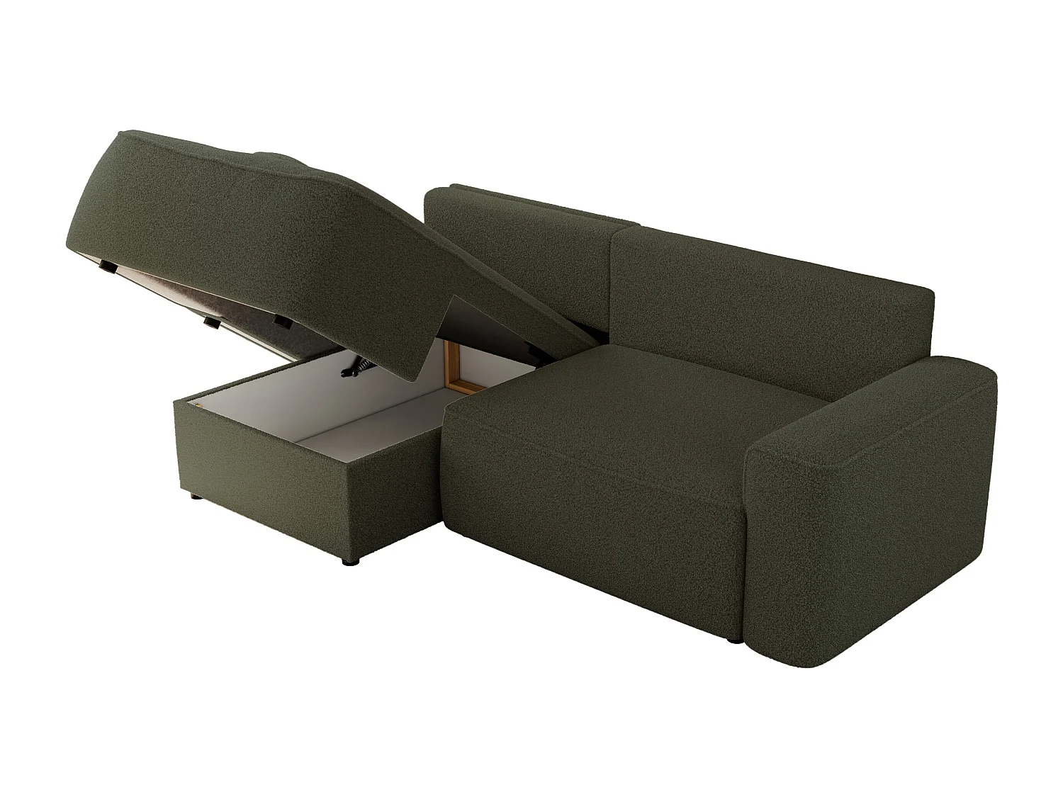 Ecksofa BELLUNO - Schlafsofa mit Bettkasten, Armlehnen, Couch L-form mit Schlaffunktion - Grün Boucle - Ecke Links