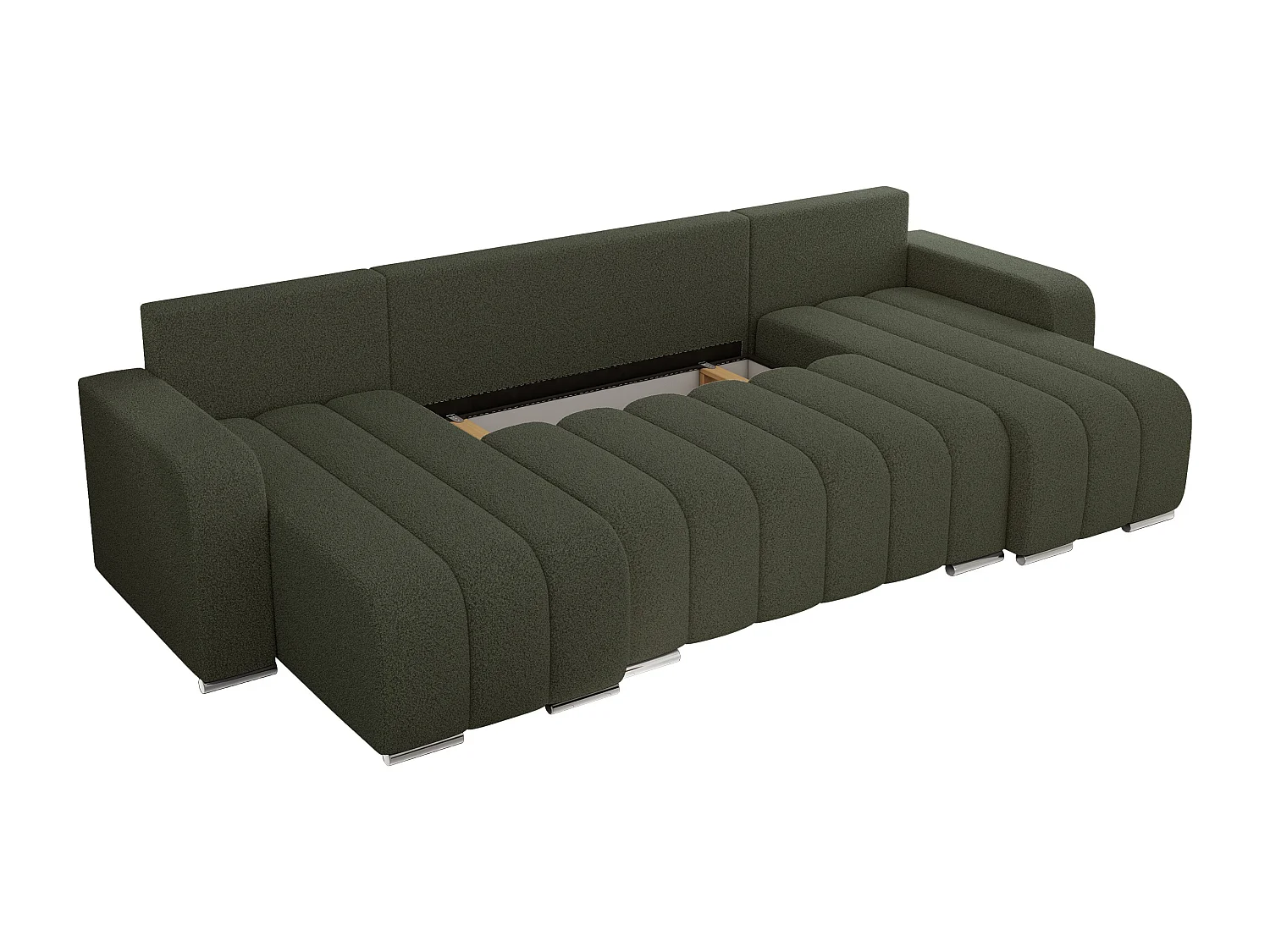 Ecksofa KIRASSO U - Wohnlandschaft, Schlaffunktion und Bettkasten, Couch U-form, lose Kissen - Grün Boucle